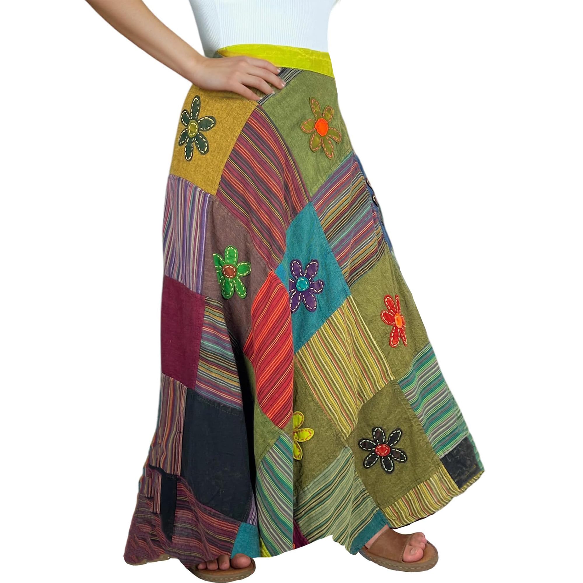 Agan Traders2025 Summer Boho Tie Dye Maxi Skirts for Women – High Waisted Wrap Cover Up Patched Long Skirt for Women