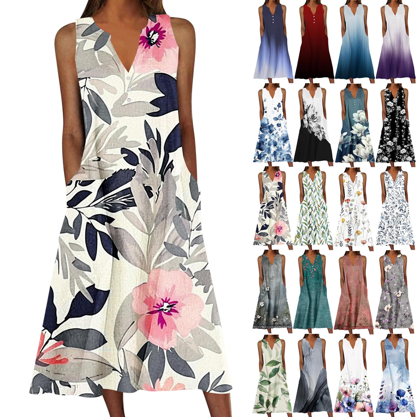 Beach Sundresses for Women 2025 Vacation Casual Plus Size Midi Sun Dress Loose Flowy Summer Boho Long Dresses Trendy