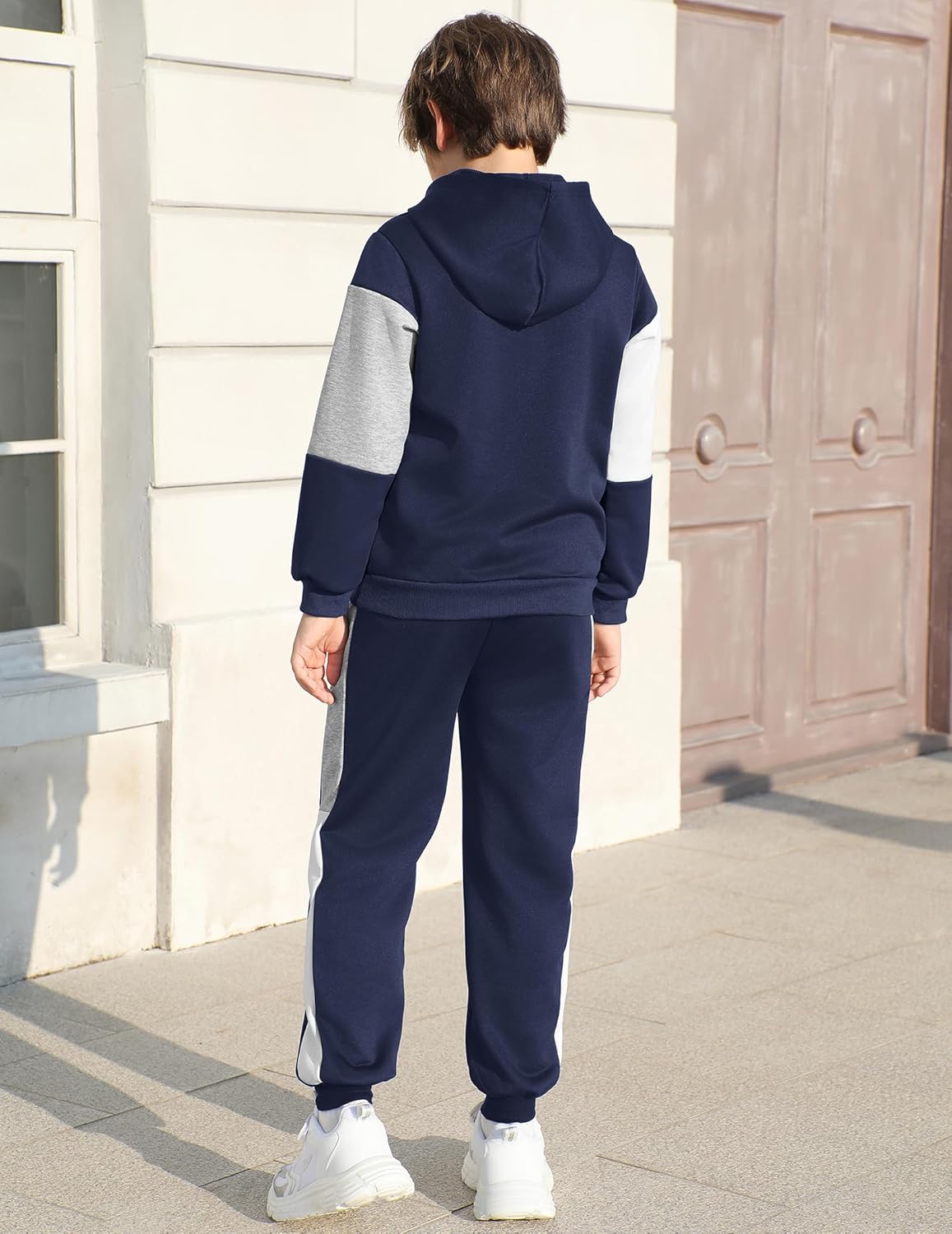 2 Pcs Boys Clothes Sweatsuit Set Color Blocked Hoodie Top and Jogger Pants for Kids Fall Winter Spring Outfits - Image 4