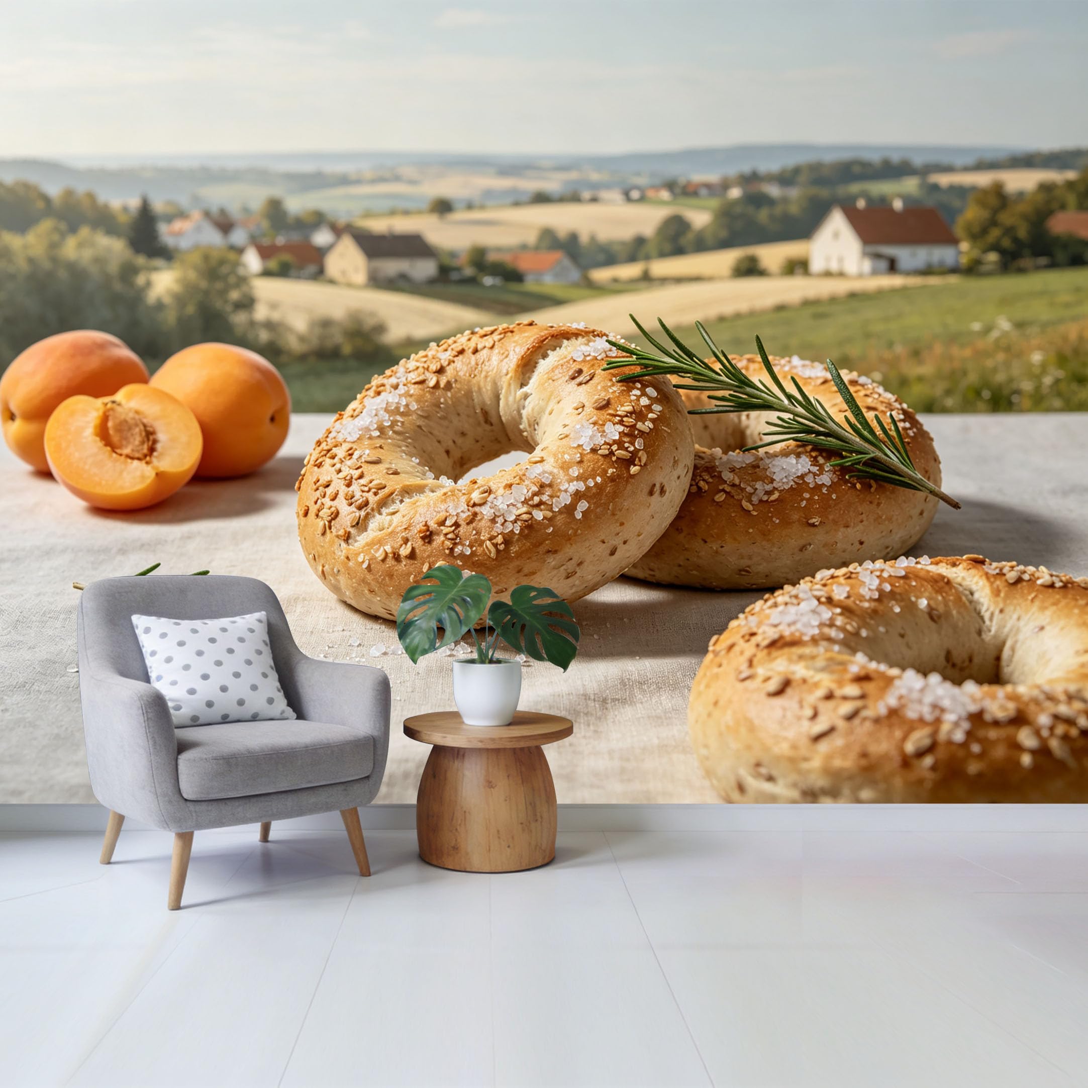 Qzlithotic Yq2605251098 Custom Size Wall Mural Rustic Bagel Apricot Fruit Farmhouse Landscape Selfadhesive Wall Fabric Removable Wallpaper For Home Office Decor
