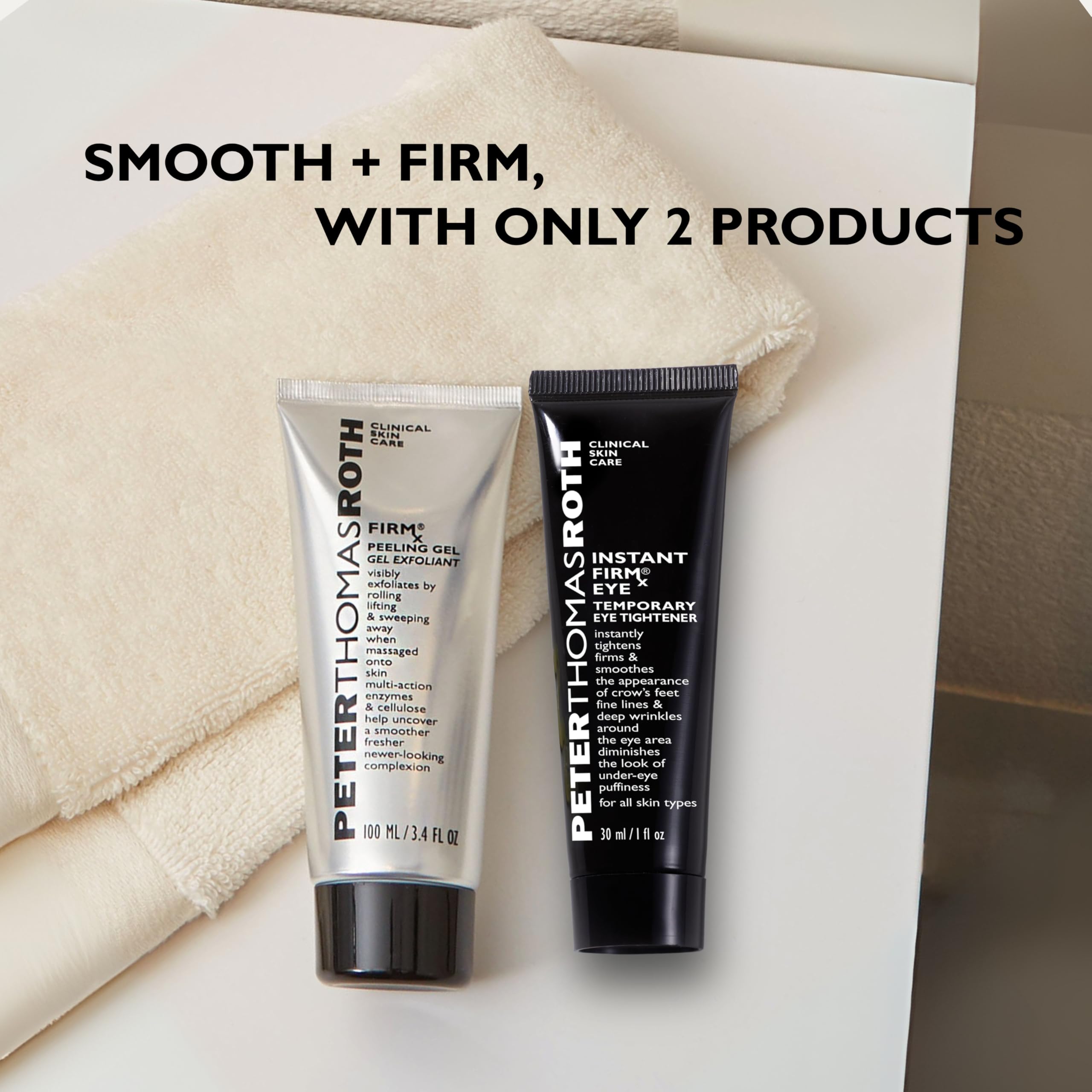 Peter Thomas Roth FIRMx™ Anti-Aging Set – Peeling Gel + Straffendes Gesichtsserum mit Kollagen, Peptiden & Enzymen – Exfolierend & Hautverjüngend – Für reife & müde Haut – 30 ml Serum + Peeling