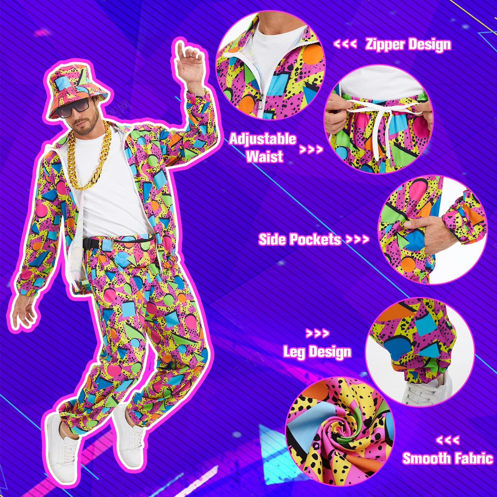 Disfraz de los años 80 para hombre, traje de entrenamiento retro de los años 90, ropa de calle, hip-hop, disfraz de carnaval, chaqueta y pantalones, disfraces de carnaval