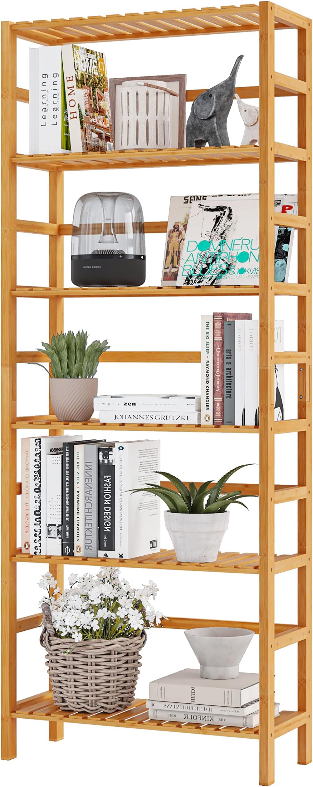 Edihome Eckregal 5 Böden - 123cm Naturholz Zickzack Design