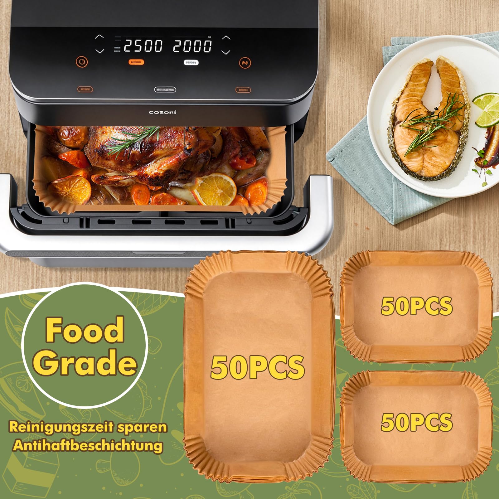 Heißluftfritteuse Zubehör für Cosori Dual Blaze 10L & Ninja AF500EU Foodi Flexdrawer 10,4L, BPA-frei Faltbarer Silikon Einsatz, 1×10L + 2×5L Silikonform & Grillrost (Ninja 10,4L/COSORI 10L) | Airfryer Backpapier Silikonform & Grillrost Faltbarer Silikon E