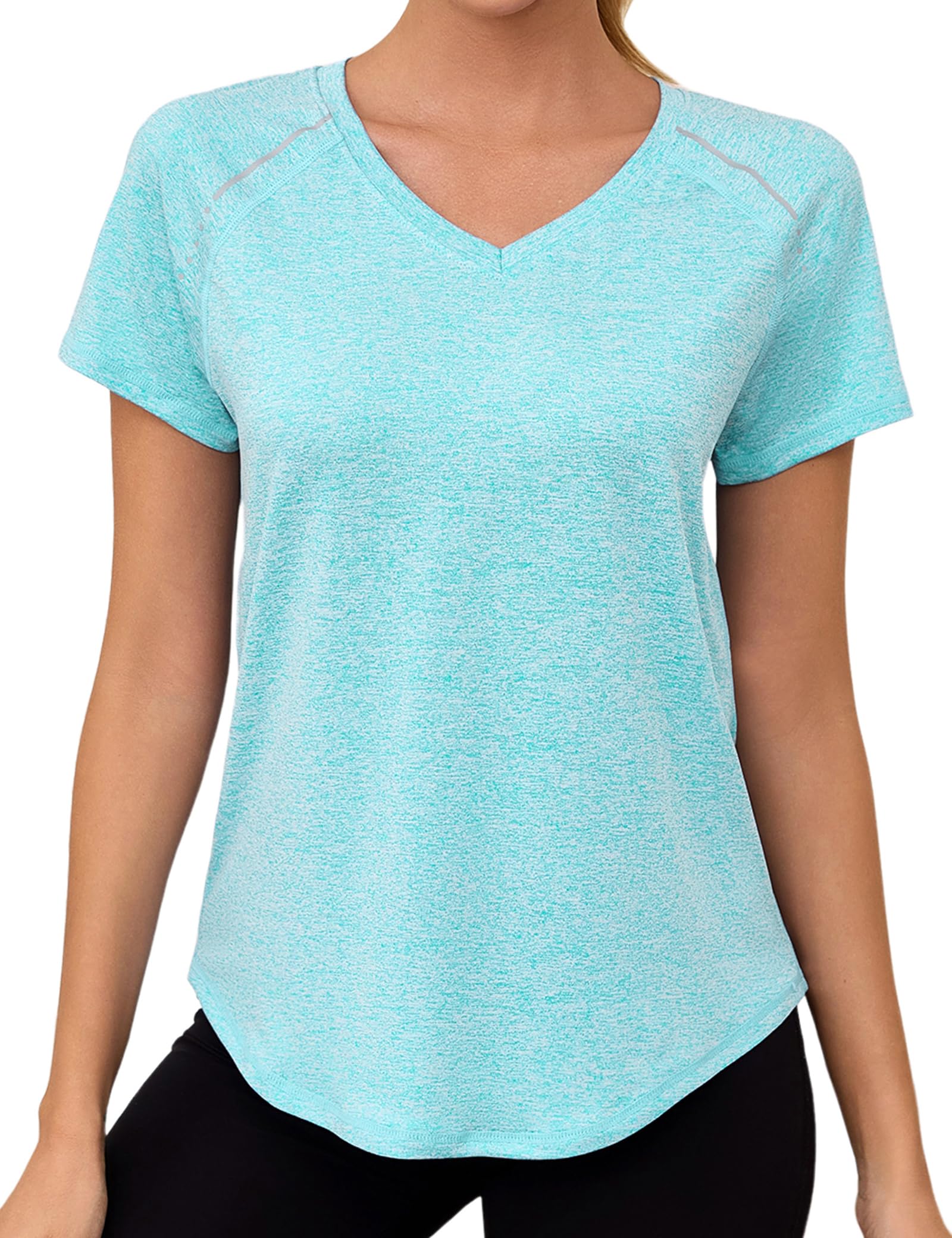 Gyabnw Damen Sport Fitness T-Shirt Kurzarm V-Ausschnitt Atmungsaktiv Funktionsshirt Leichtes Sport Oberteile Damen Top Für Fitness