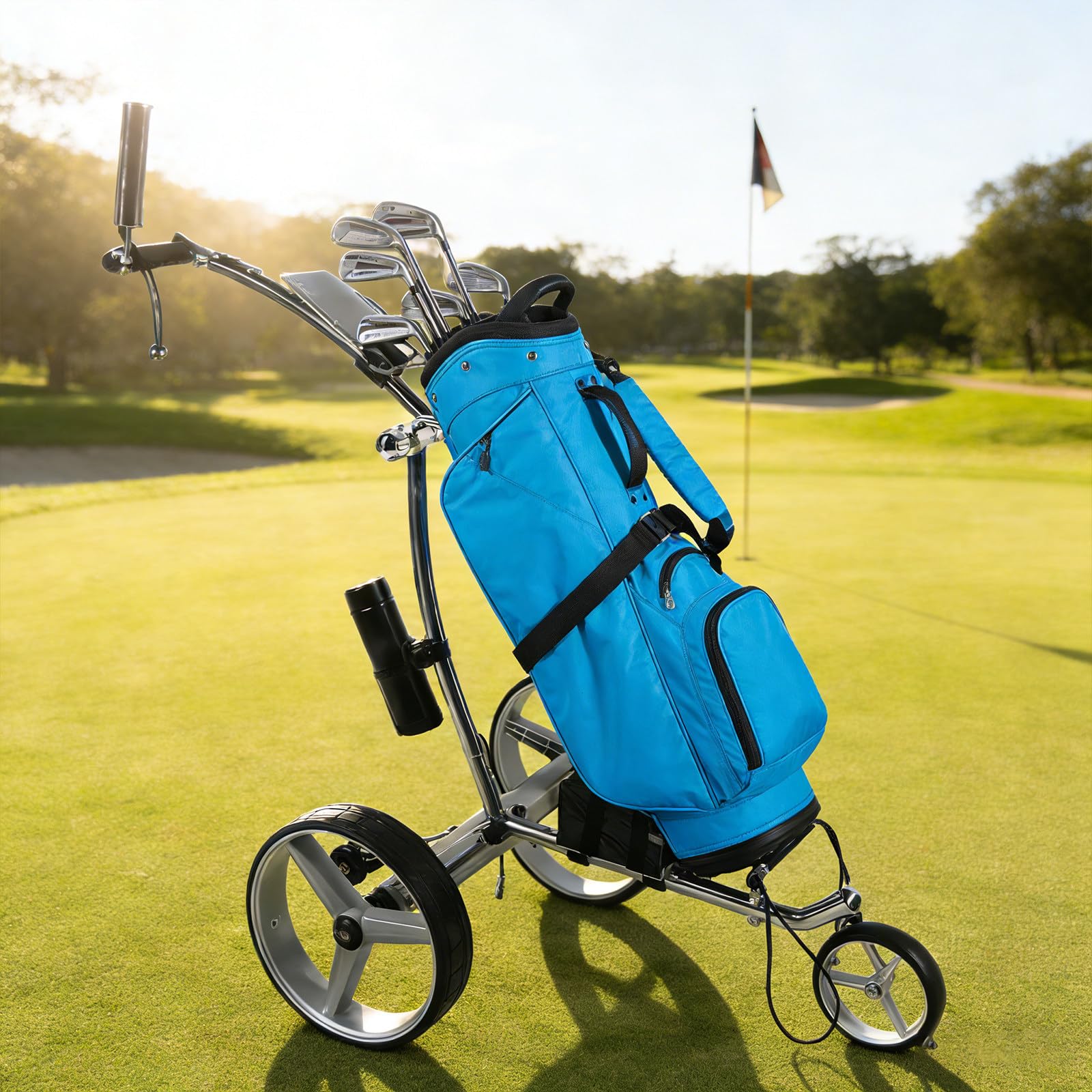 Carro de Golf con Mando a Distancia, Batería de Litio 20km Autonomía, 3 Ruedas, Diseño Compacto Plegable para Uso en el Campo