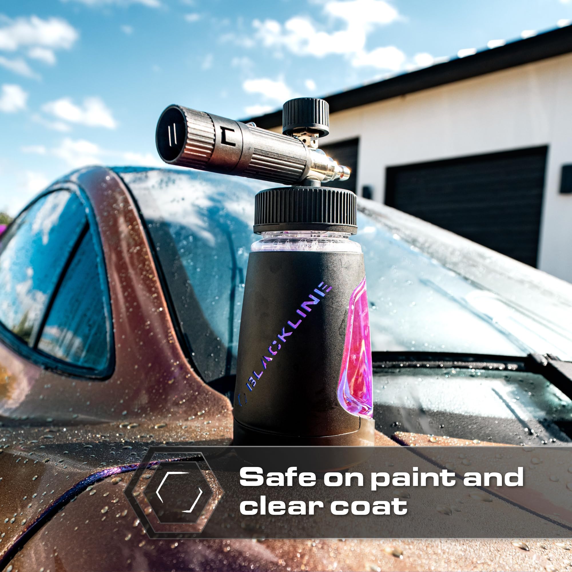 Blackline® Cañón ultra espuma, lanza de espuma de nieve ajustable para lavadora a presión, cañón de espuma de lavado de coche resistente con conexión rápida de 0.25 pulgadas, botella de boca ancha