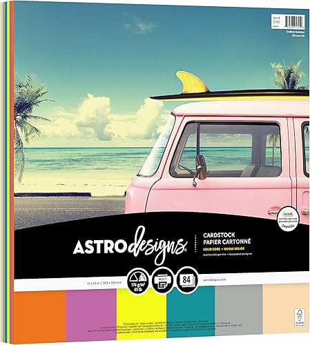 Astrodesigns Cartulina para manualidades, 12 x 12 pulgadas, 65 lb./176 gsm, surtido de verano infinito de 6 colores, 84 hojas (91795)