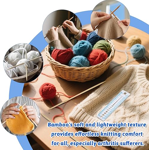 Miniatura 7 de 35 agujas de tejer de bambú de doble punta de 22.533.544.50.197 in, 7 tamaños, agujas de tejer de bambú, calcetines para suéter con regla