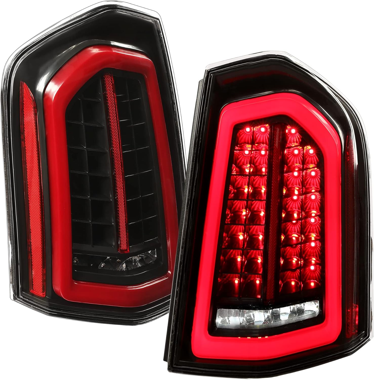 Kojem Pair LED Tail Lights Compatible with 2011-2014 Chrysler 300 LED Tube Bar Turn Signal Lamp Black Housing & Clear Lens