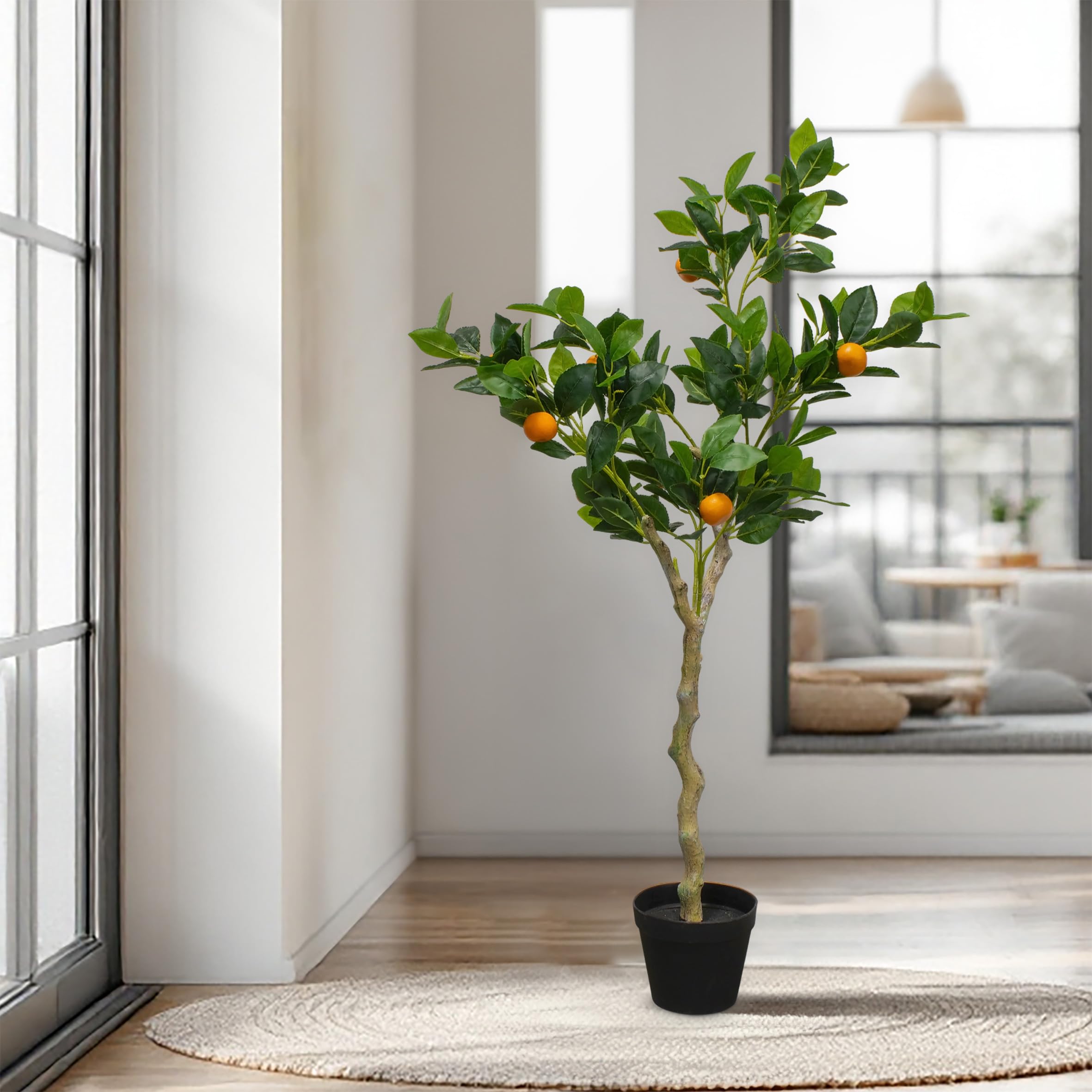Árbol de naranja artificial en maceta negra - 118 x 40 cm - Árbol artificial en maceta con 10 naranjas - Planta artificial naranja en maceta, árbol decorativo, árbol ornamental, árbol artificial