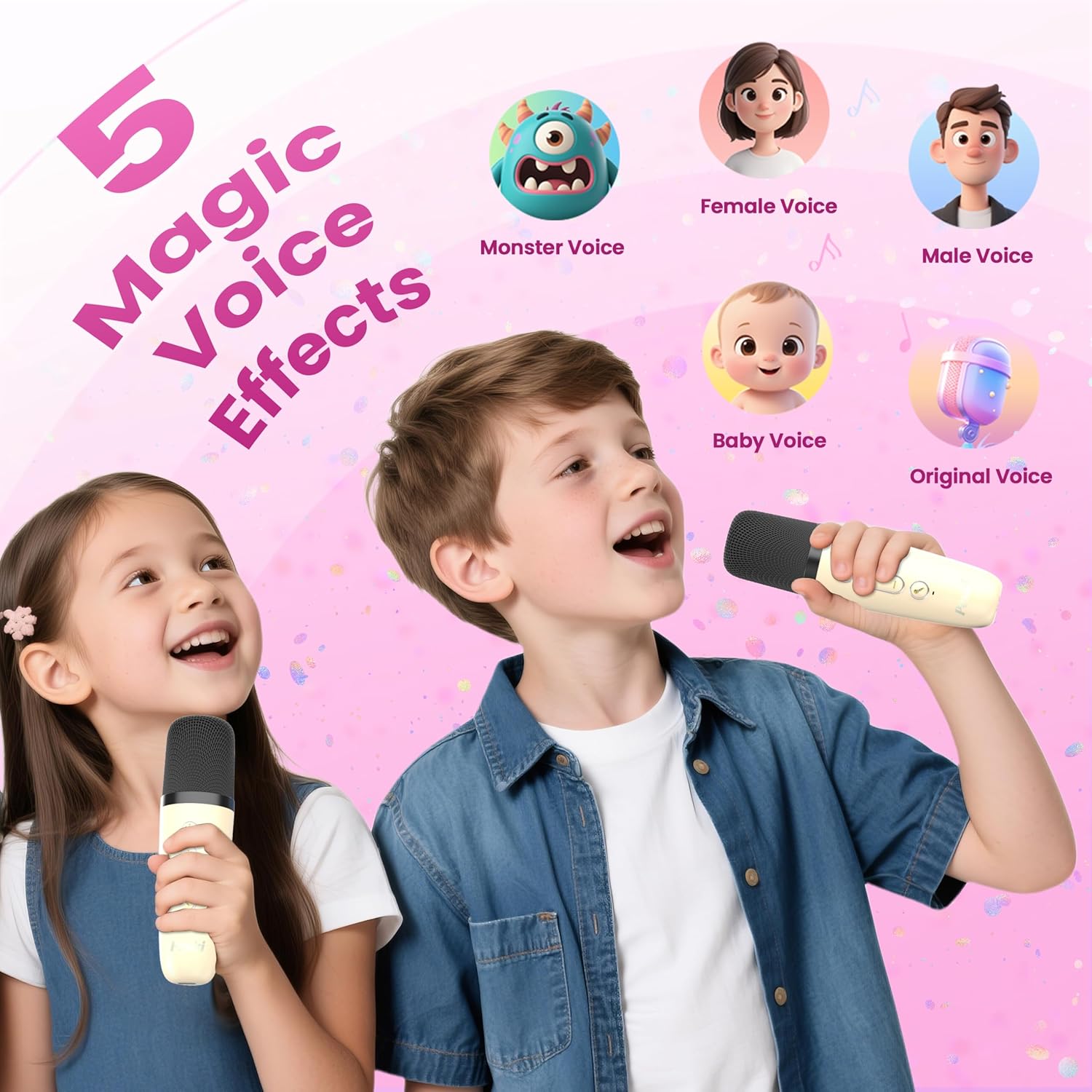 Karaoke Machine for Kids Adults, Portable Bluetooth Mini Karaoke Microphone Singing Speaker Karaoke Player with 2 Wireless Mic, for All Smartphones,Birthday, Family,Home Party (Beige) image 5 of 9 B0DBL7Q1YZ