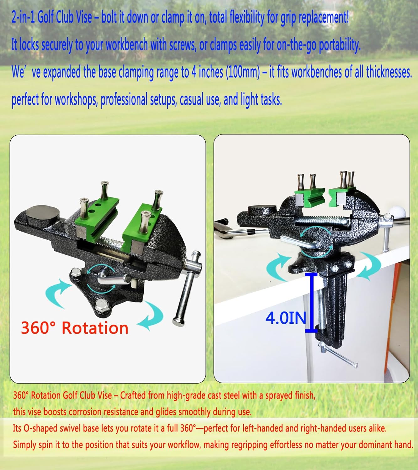 Golf Club Regripping Kit, Optional Professional or Basic Golf Grip Replacement Tools, 2-In-1 Bench Vise or Mini Table Vise, Fixed Rubber Clip, Hook Blade, Grip Tape Remover