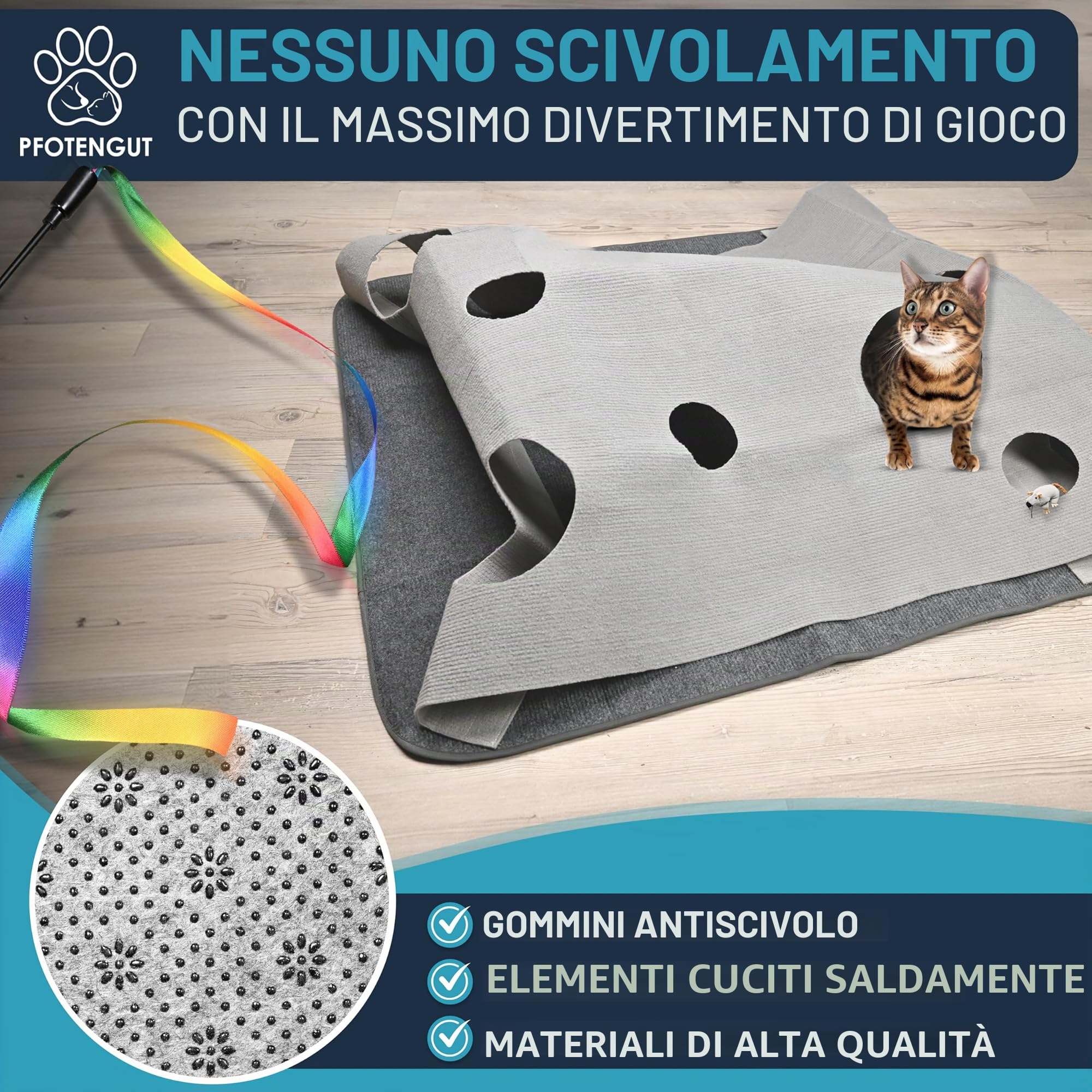 Tappeto per gatti [100 x 100 cm) – Tappetino da gioco interattivo in feltro con forme individuali per l'occupazione del tuo gatto – con accessori per giocattoli [adatto a tutti i gatti]