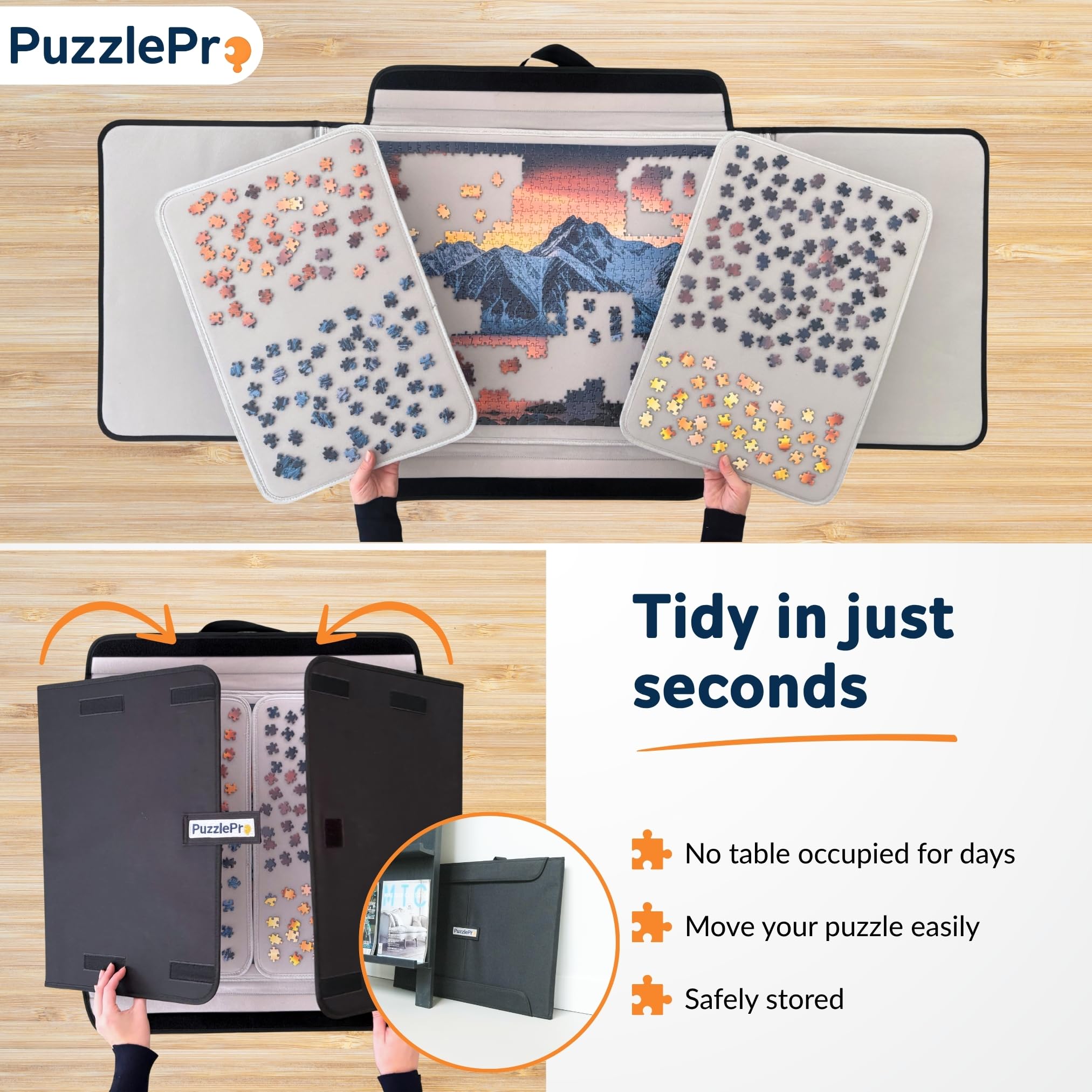 Mallette puzzle - Rangement, transport et puzzles où vous le souhaitez - 3 tapis puzzle - Convient pour 1500 pièces - Léger - Planche à puzzle - Table de puzzle - Dossier de puzzle