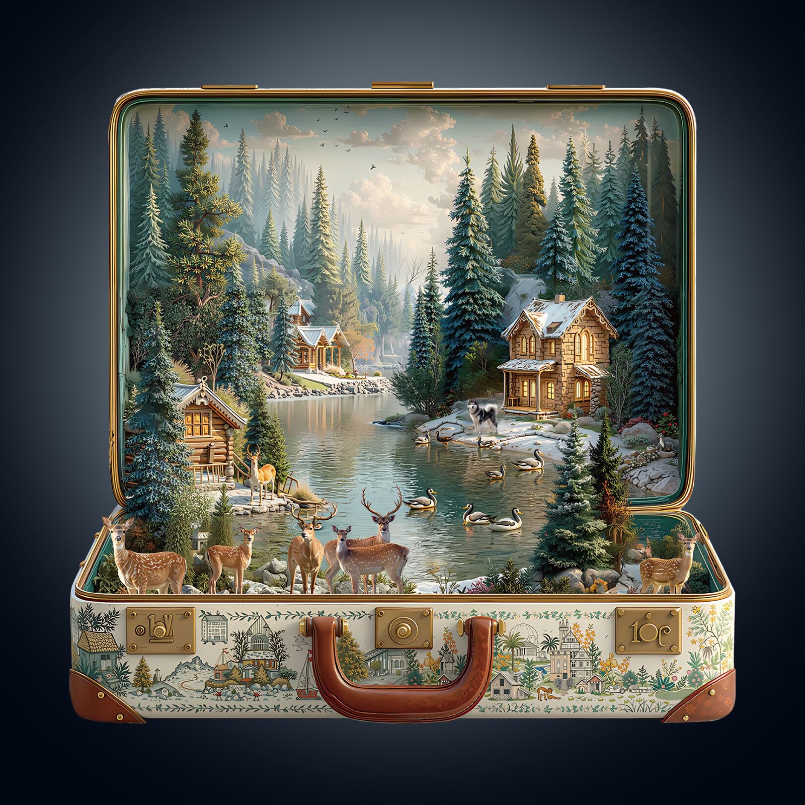 Wooden Puzzles for Adults, 290pcs Suitcase-Nordic Forest Wood Puzzle, Unique Animal Shape Puzzles with Wood Box, 34 * 32.7cm Wooden Puzzle for Family Game and Birthday Gifts for Friend