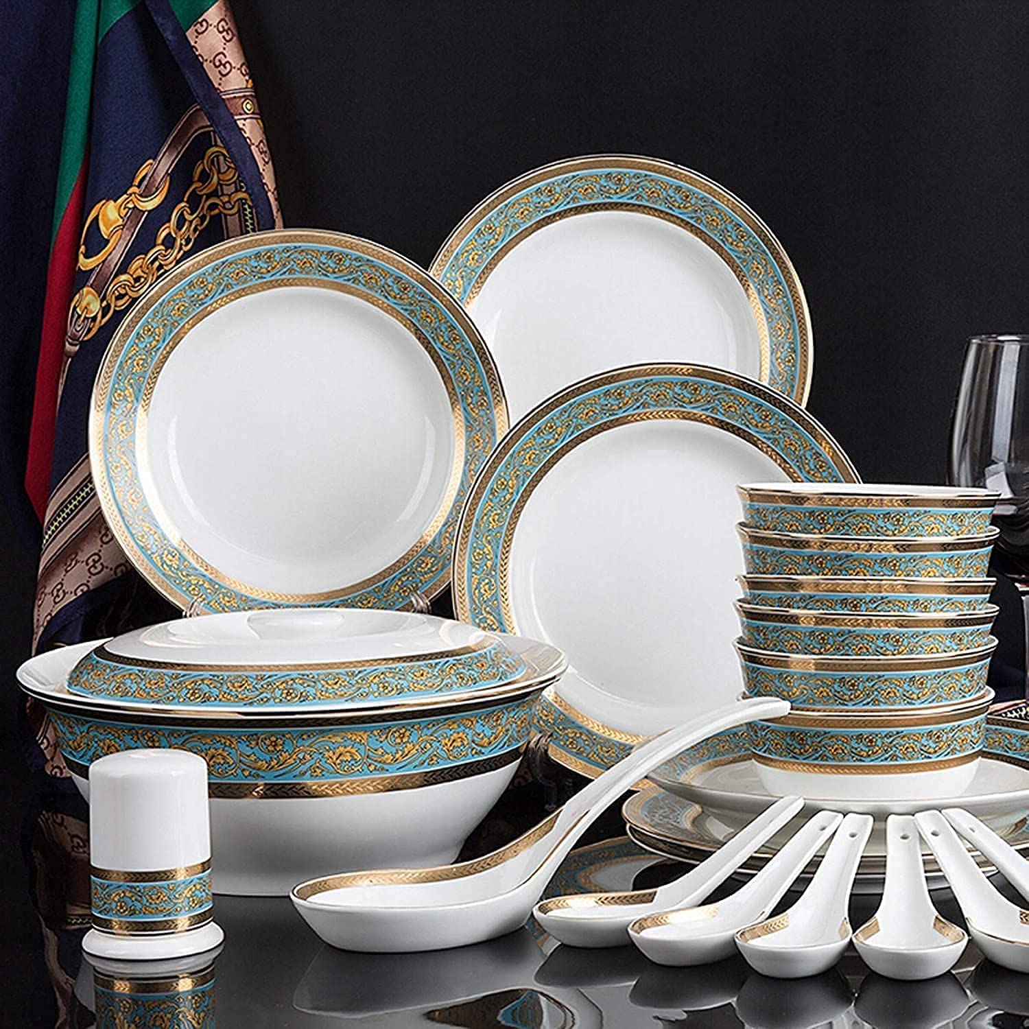 Zestawy Obiadowe Zestaw Naczyń Ceramicznych Zestaw Obiadowy, 22 Elementy Zestawy Obiadowe Z Porcelany | Garnek Do Zupy/Miski Na Płatki Zbożowe/Talerze Do Steków Z Porcelany Kostnej Na Prezenty Ślubne