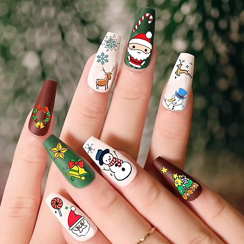 Miniatura 4 de COKTAK 6 hojas de calcomanías de uñas de Navidad para manicura, calcomanías autoadhesivas divertidas de Papá Noel, alce y ciervo, calcomanías de