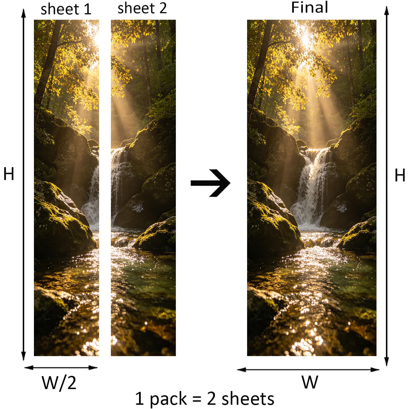 Sticker Porte Cascade des Bois Papier Peint, Paysage Naturel Autocollant Poster Auto-Adhésif, Chambre Salon Salle de Bain Affiche Art Décor Mural 3D Stickers Porte 95 x 215 cm w.5426