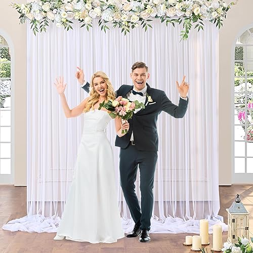 Miniatura 10 de Cortinas de fondo blancas transparentes para bodas, elegantes cortinas de telón de fondo para baby shower, fiestas de 10 x 8 pies