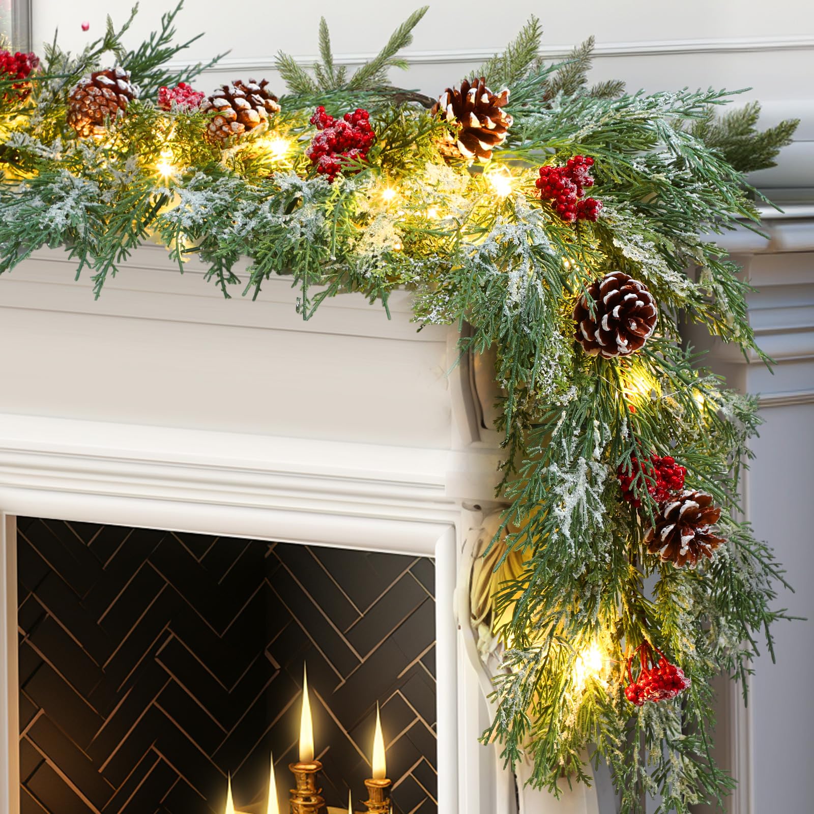 Cindeer 2 Pcs Prelit Christmas Garland, 12 ft LED Lighted Christmas