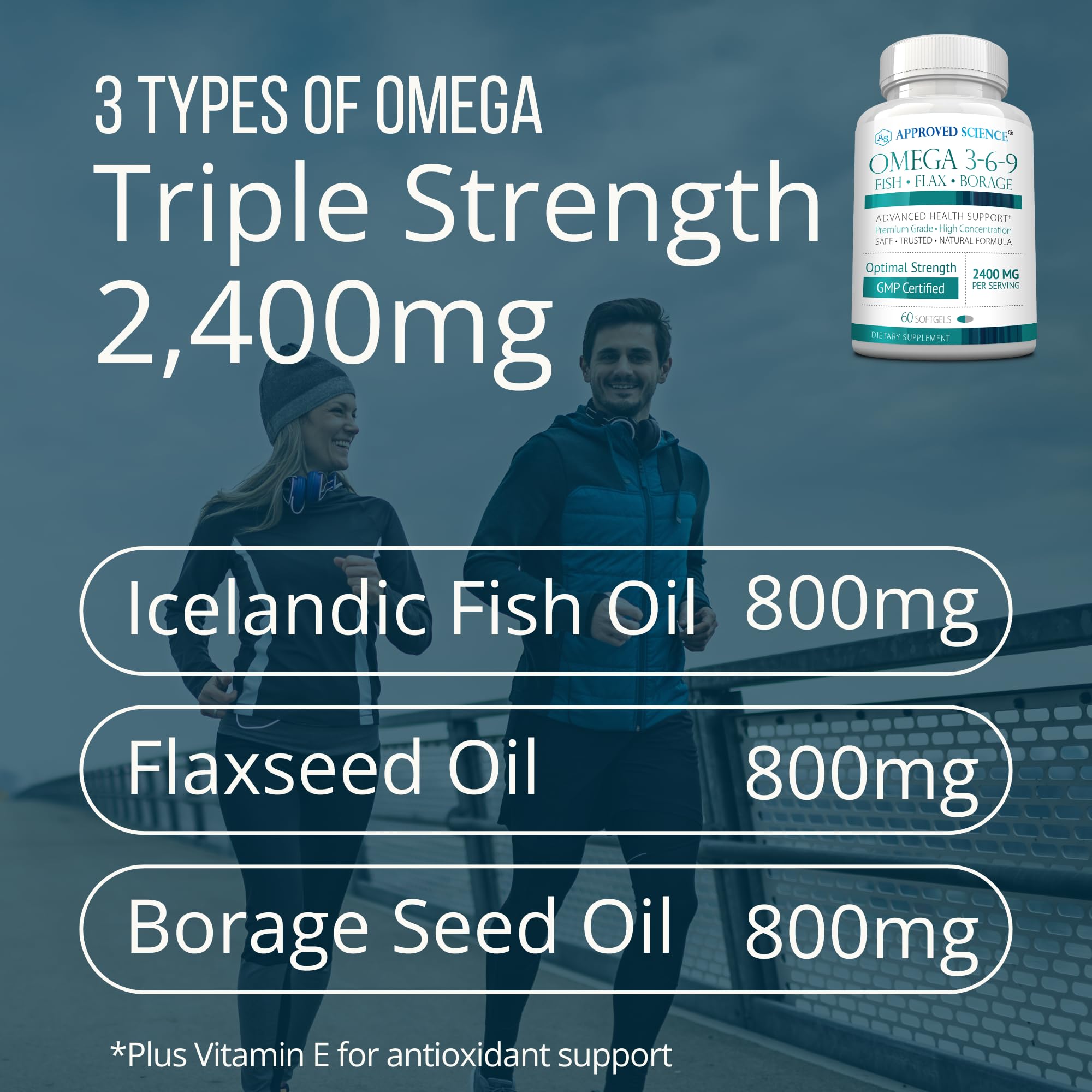 Approved Science Omega 3-6-9-2400mg Daily Blend of Fish, Flaxseed, and Borage Oils with Vitamin E - Wellness Support - Non-GMO, Mercury-Free - 60 Softgels - 1 Month Supply — Amazon image 3