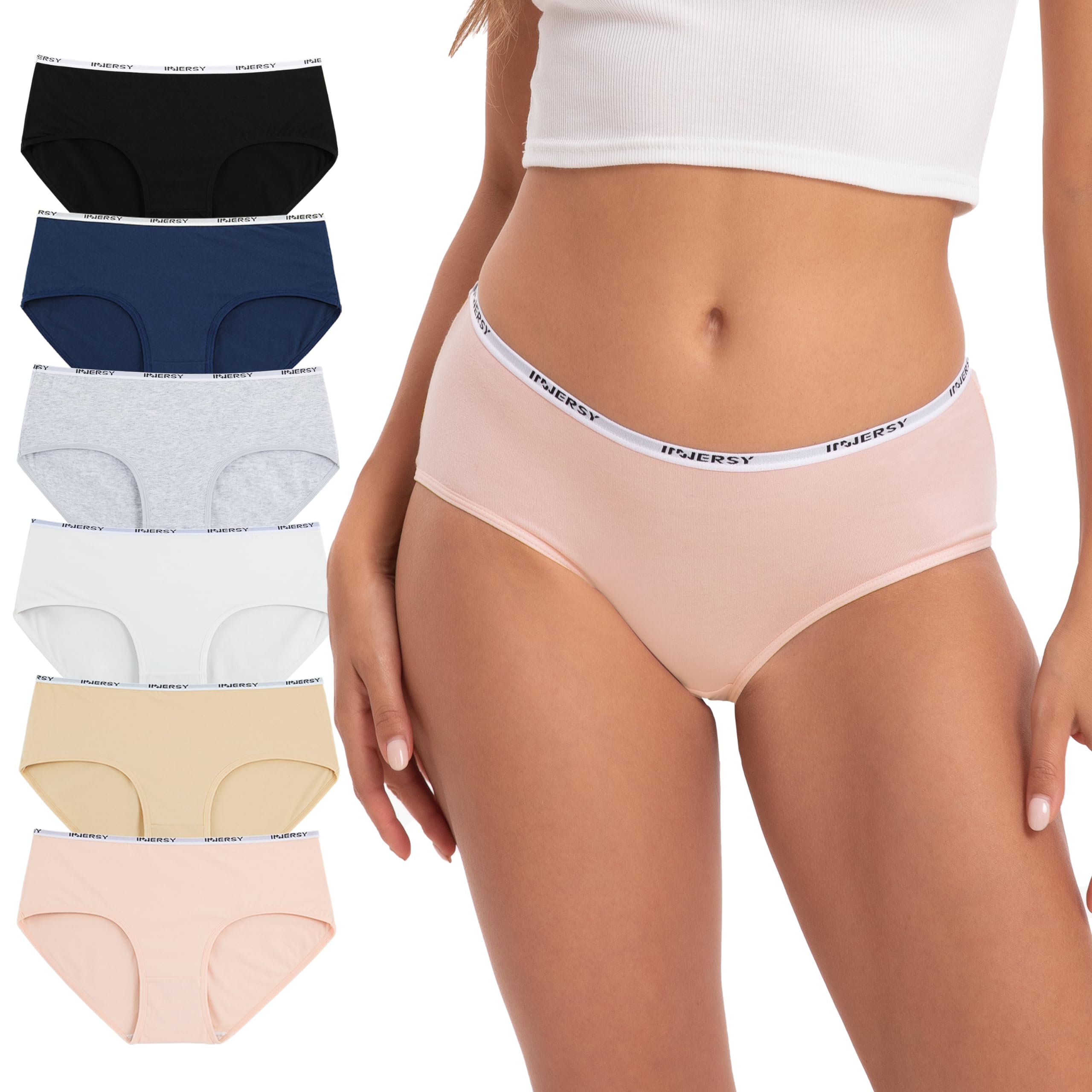 INNERSY Mutande Donna Cotone Slip a Vita Media Intimo Sportivo Culotte Comode Pacco da 6