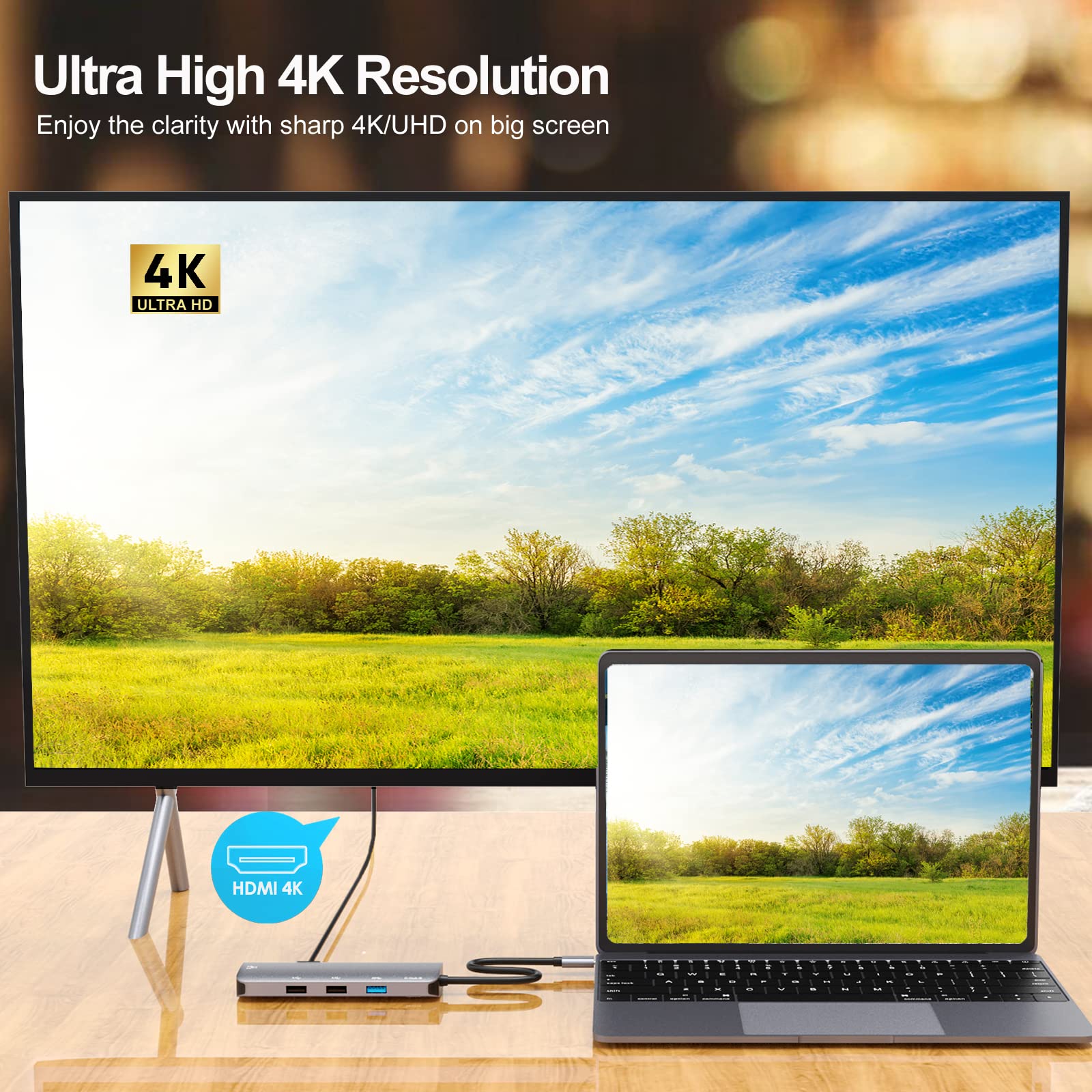 Koncentrator USB C do MacBooka Pro 9 w 1, HDMI 4K, Ethernet, czytnik kart SD/TD, USB 3.0, VGA, USB 2.0 i zasilaczem, adapter USB C, kompatybilny z MacBook/Windows