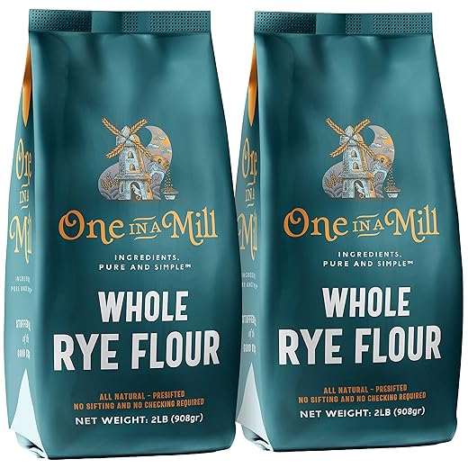 One in a Mill Whole Rye Flour | 2 Pound (Pack of 2) | 100% All-Natural Unbleached Pre-sifted Bread Flour for Baking Cakes, Pie Crusts & Artisan Doughs