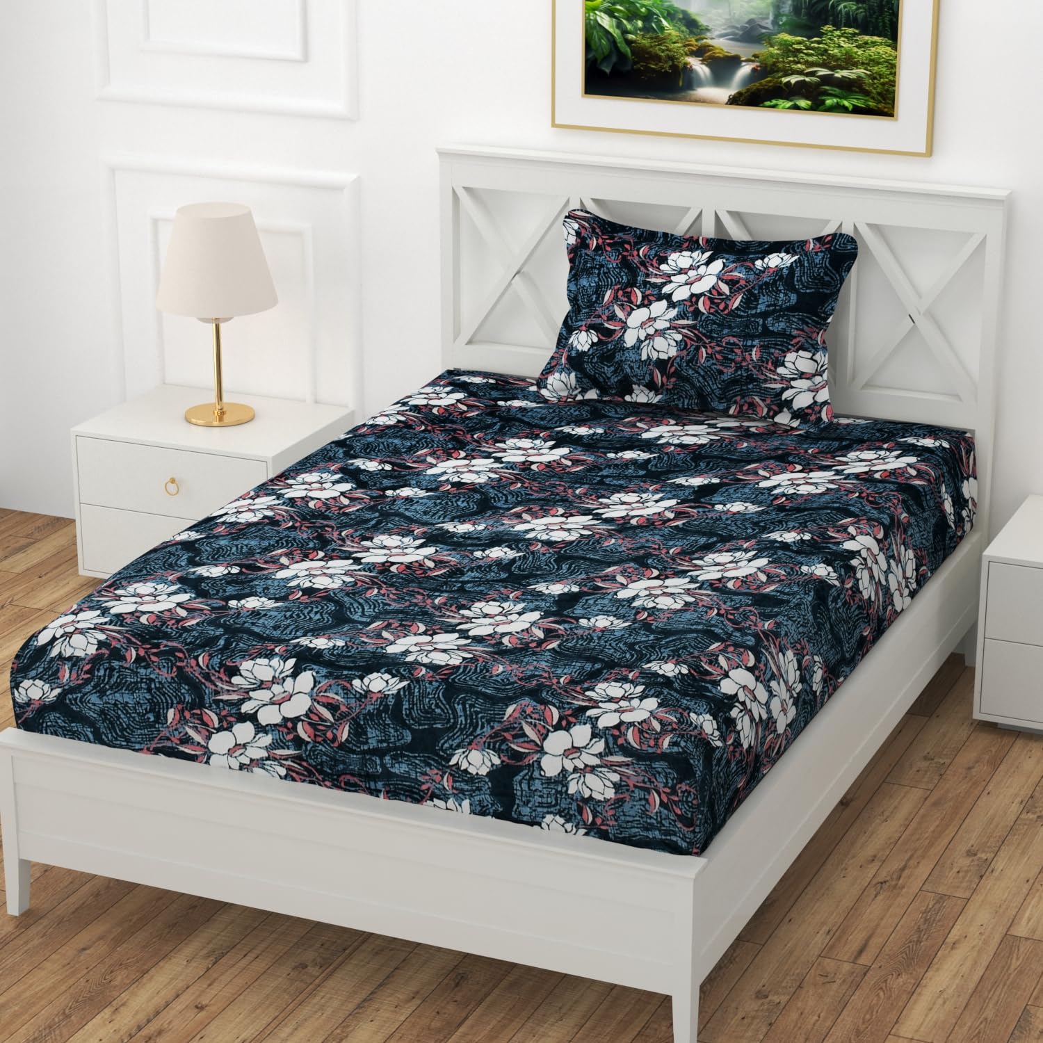 Real Dream Presents Luxurious Bedsheets for Winter Single Fitted Flannel/Warm Single Bedsheet Fully Elasticized with 1 Pillow Cover (Flower-Blue, Single (72 x 48 x 8 Inches) (B0DH8H8XSQ) Amazon Price History, Amazon Price Tracker