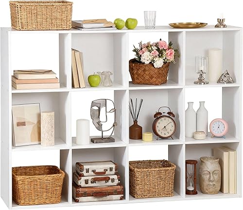 JupiterForce Organizador de almacenamiento de 12 cubos, estantería, estante de almacenamiento cúbico, organizador de gabinetes, estantería con panel