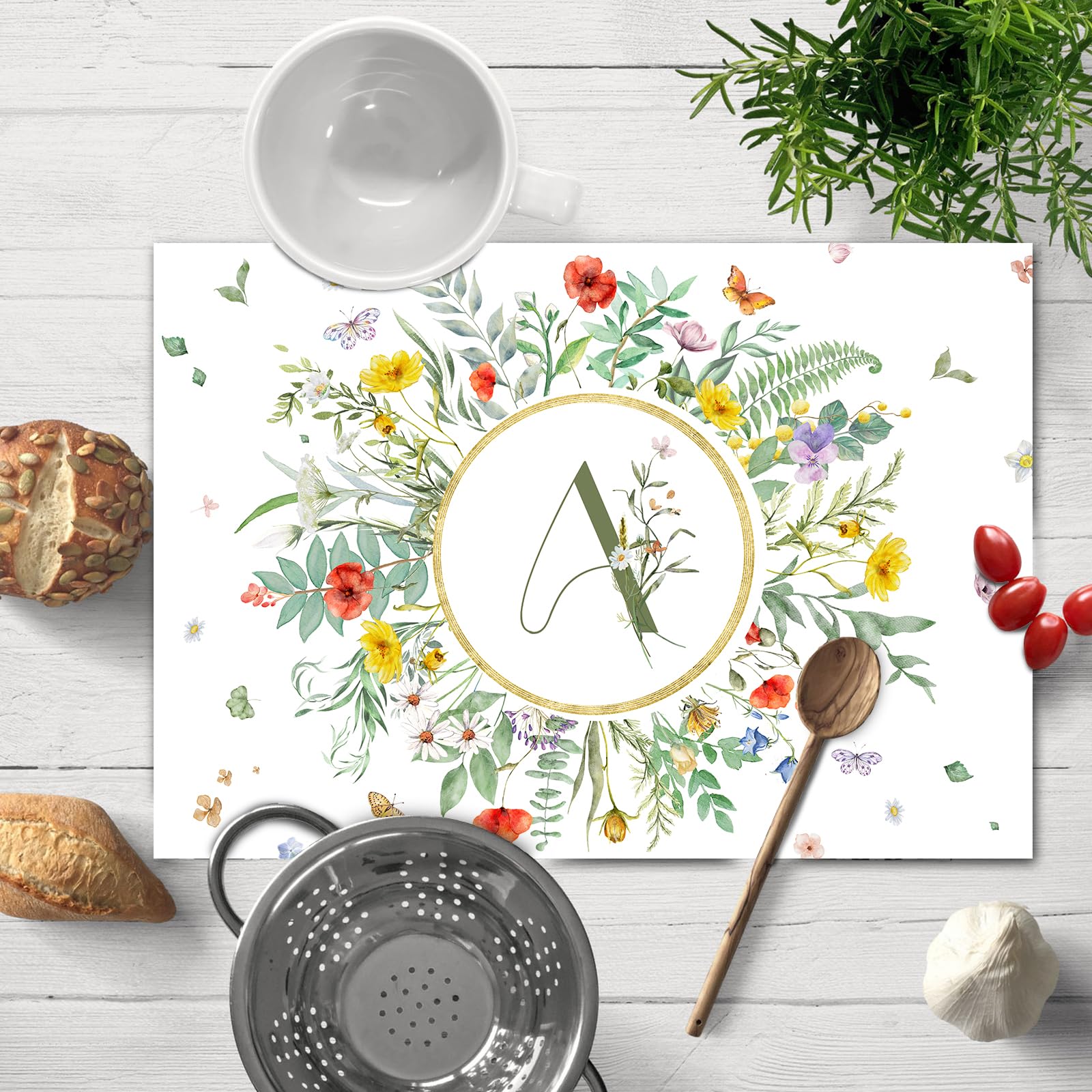 50 Stück Blume Schmetterling Papier Tischsets, Einweg Platzsets mit Initiale S, Platzdeckchen Frühling Sommer Küche Esszimmer Tischdeko Drinnen Urlaub für Hochzeit Geburtstag Taufe Party 40x28cm