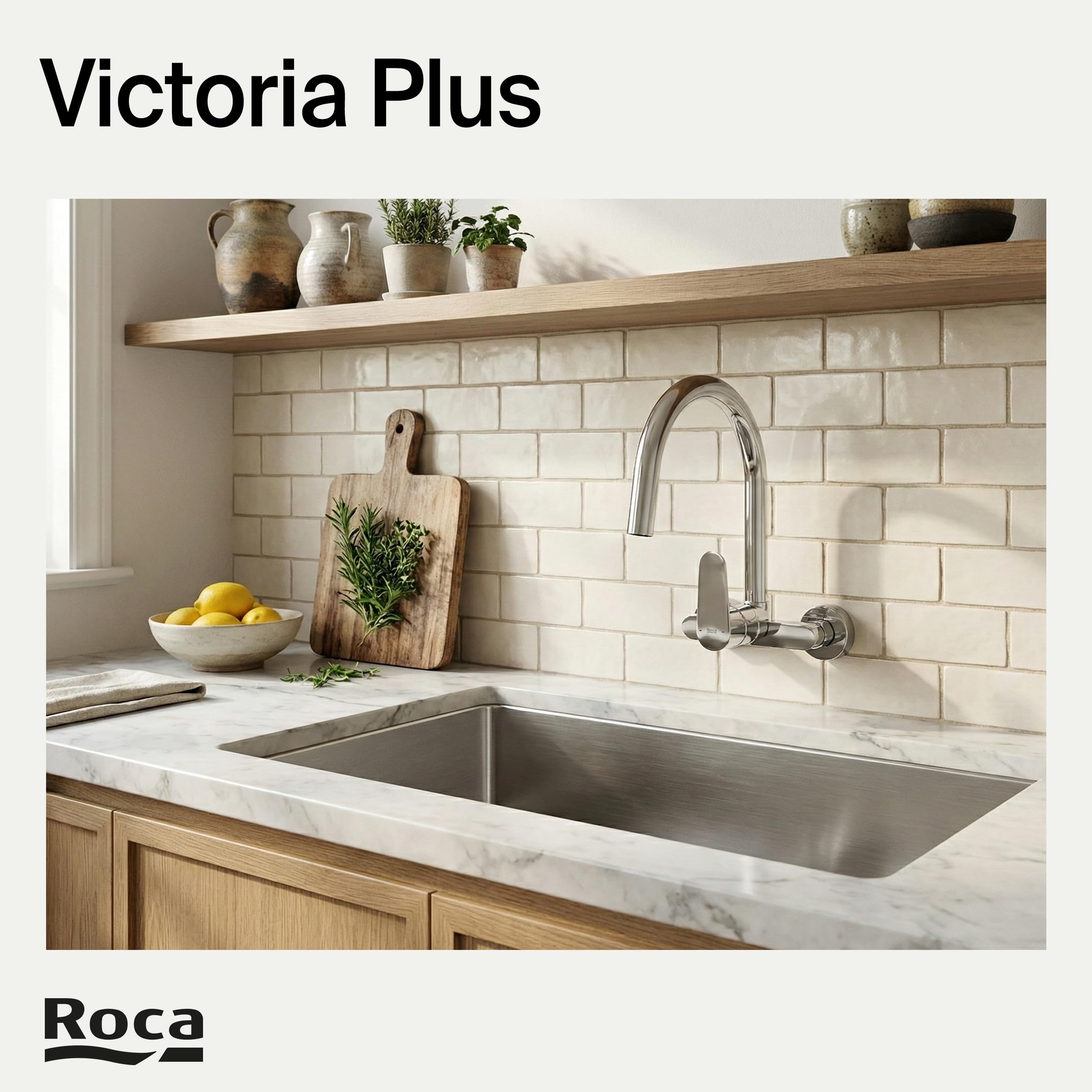 Roca A5A764FC00 Mezclador Fregadero/Lavadero Pared, Coleccion Victoria Plus, Cromado