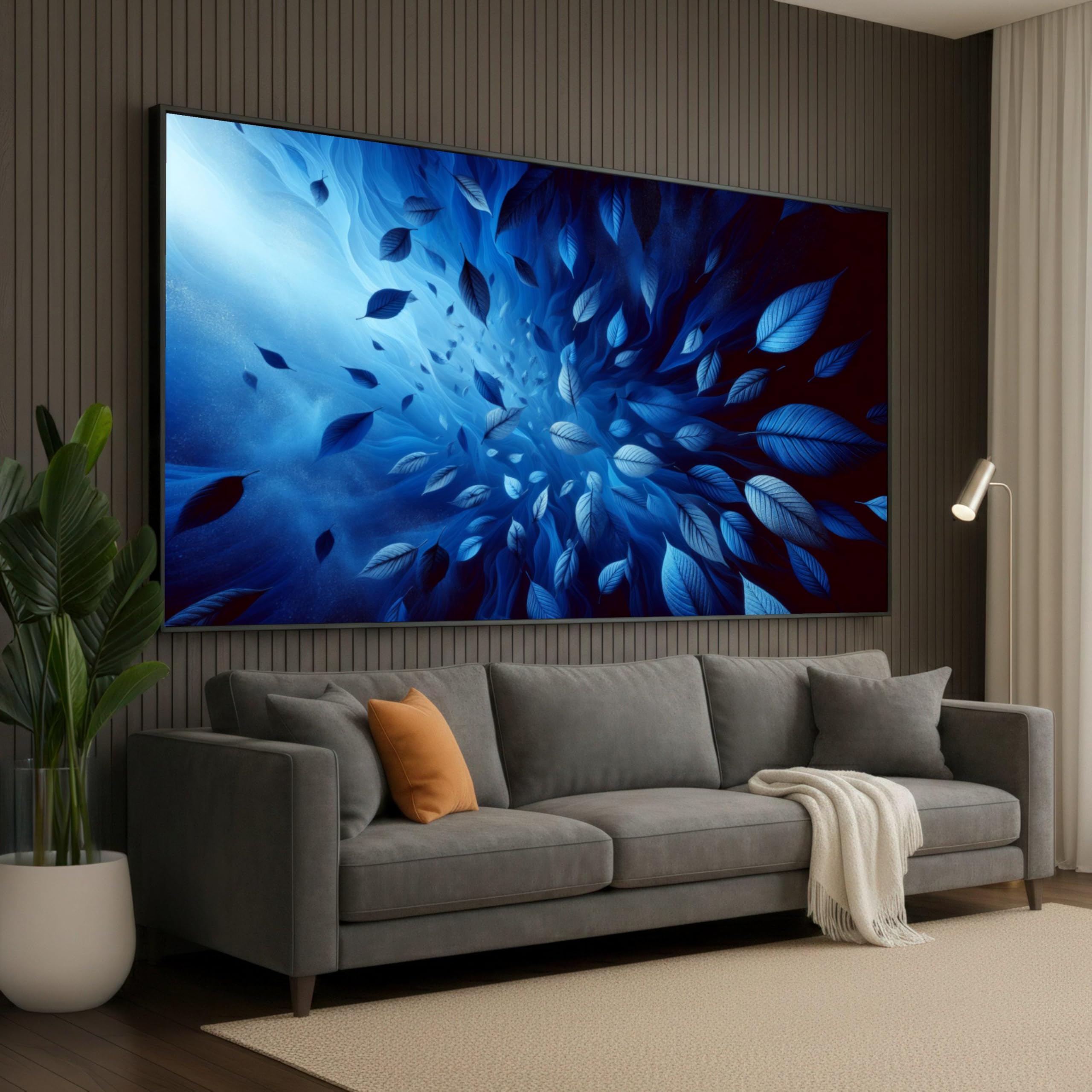 XINBAO Blue Abstract Leaves Canvas Wall Art, Nature Design, Leaf Pattern, Contemporary Botanical Pictures, Living Room Decor(80x150cm/Frameless)