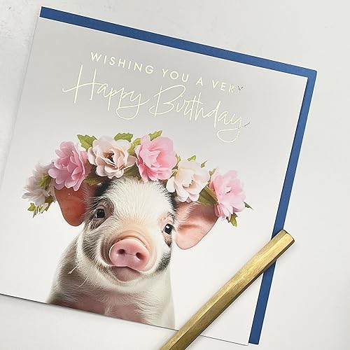 Miniatura 3 de Old English Co. - Tarjeta de cumpleaños con diseño floral de cerdo para mujer, tarjetas de cumpleaños lindas para hermana, madre, hija, amiga,