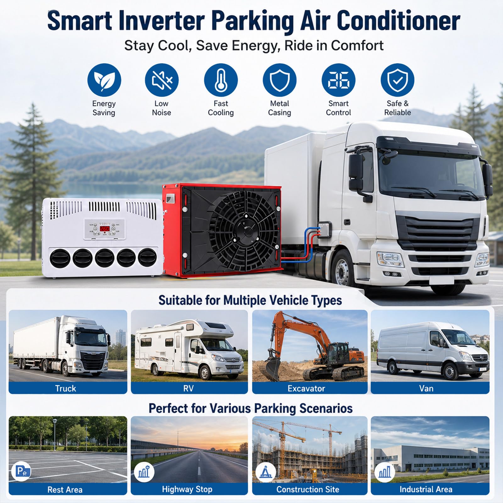 Condizionatore d'Aria per Camper,per Cabina Camion 12v/24v Kit di Climatizzazione Split, Soluzione di Raffreddamento Perfetta per Le Ampie Cabine Letto dei Camion Red-24V