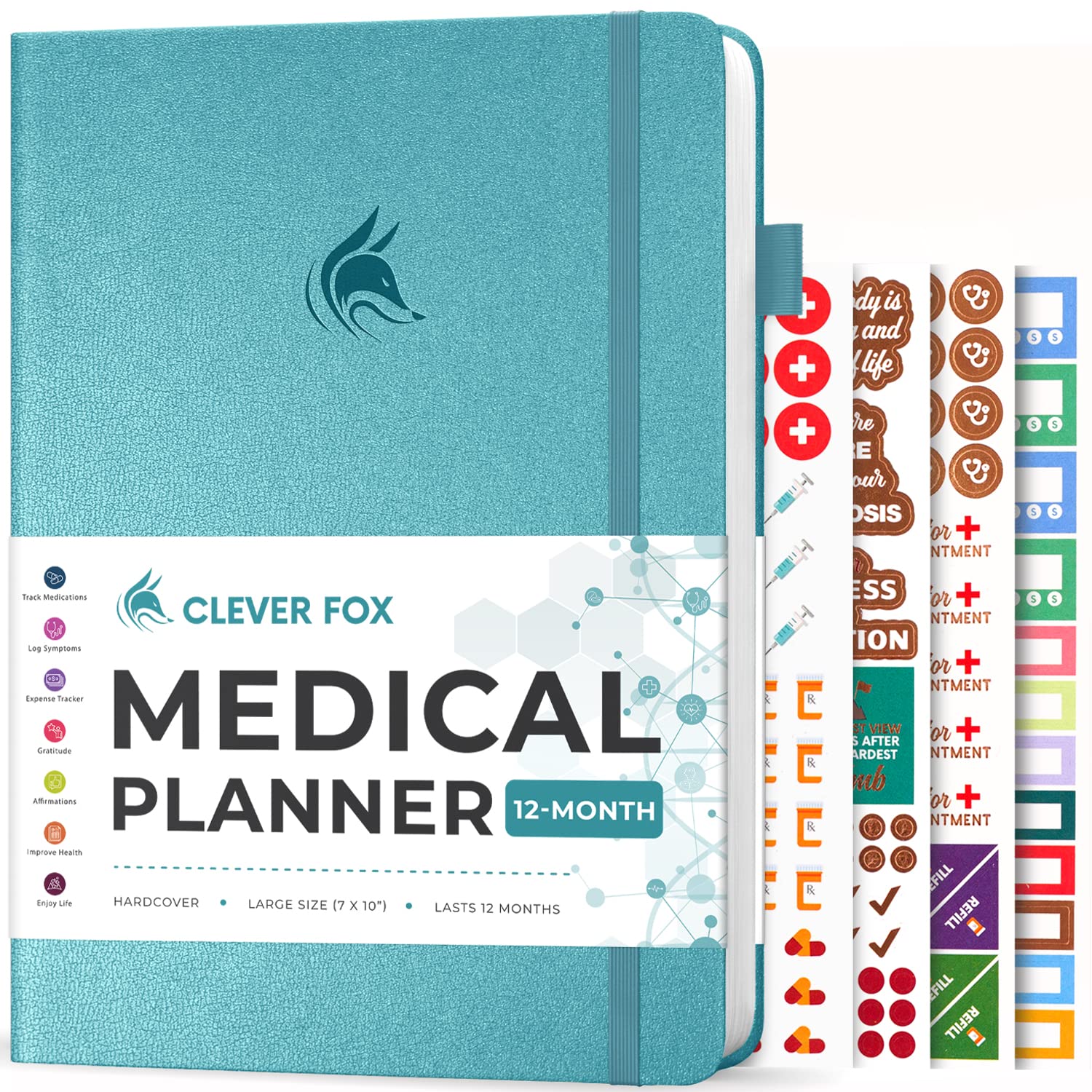 Clever Fox Large Medical Planner 12-Month – Medical Notebook, Health Diary, Wellness Journal to Track Health – 12 Months, 7x10.5″ (Aquamarine)