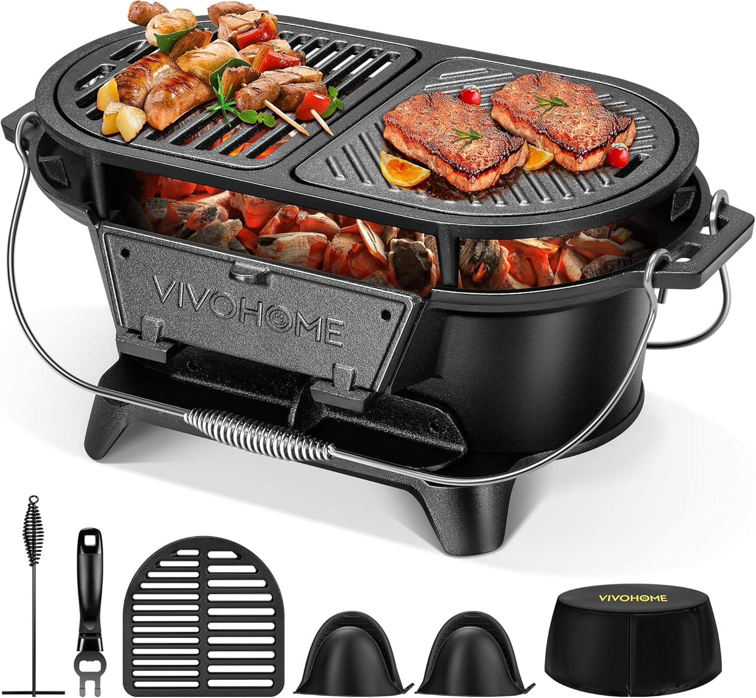 VIVOHOME Oval Cast Iron Grill