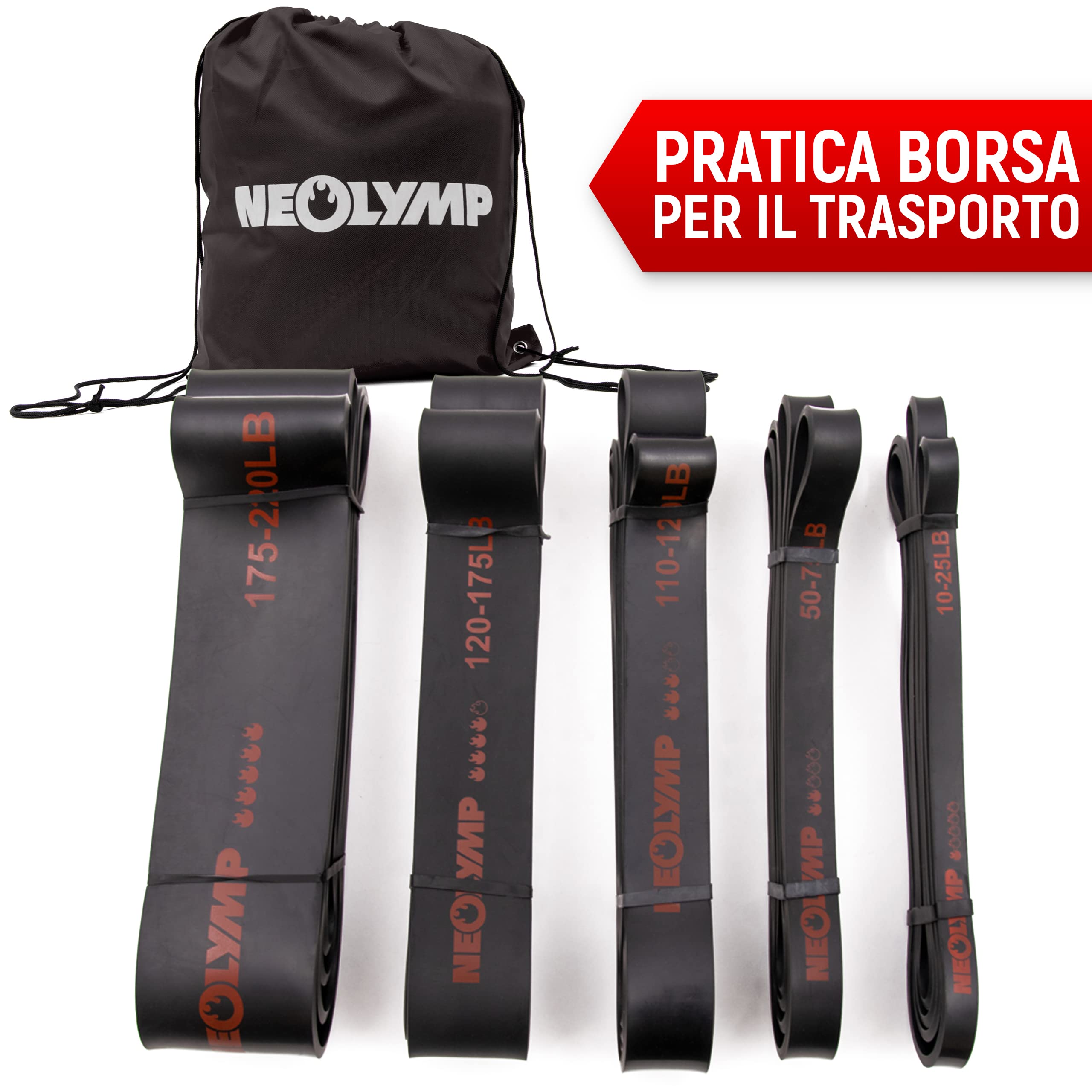 NEOLYMP Elastici fitness in gomma naturale – elastico fitness fasce elastiche fitness bande elastiche fitness elastici palestra