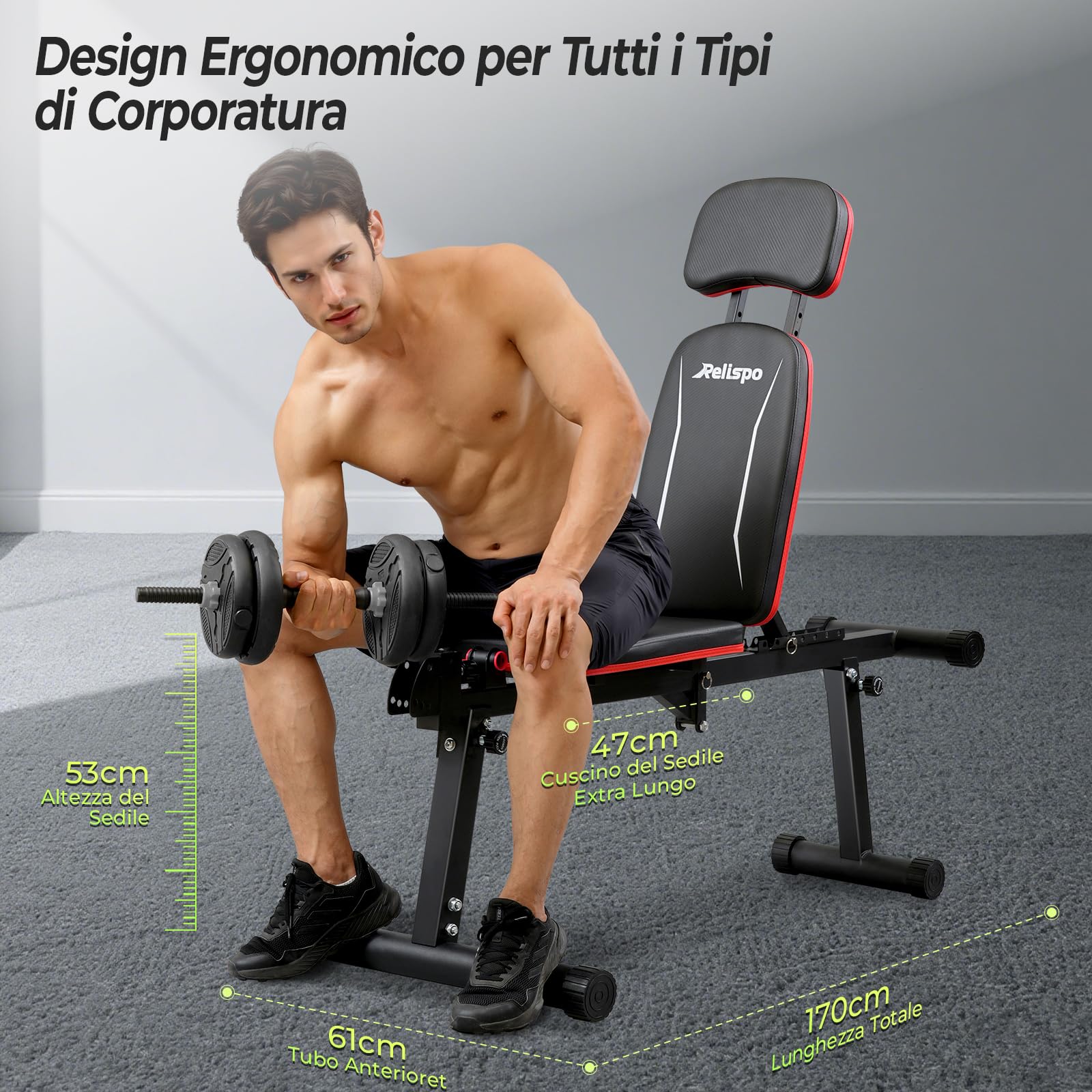 Panca Palestra Regolabile Migliorata con Estensione e Curl Gambe, 9 Posizioni Schiena & Pieghevole, Panca Piana 550 KG per Palestra Casa, Panca Multifunzione Palestra Casa per Allenamento Full Body