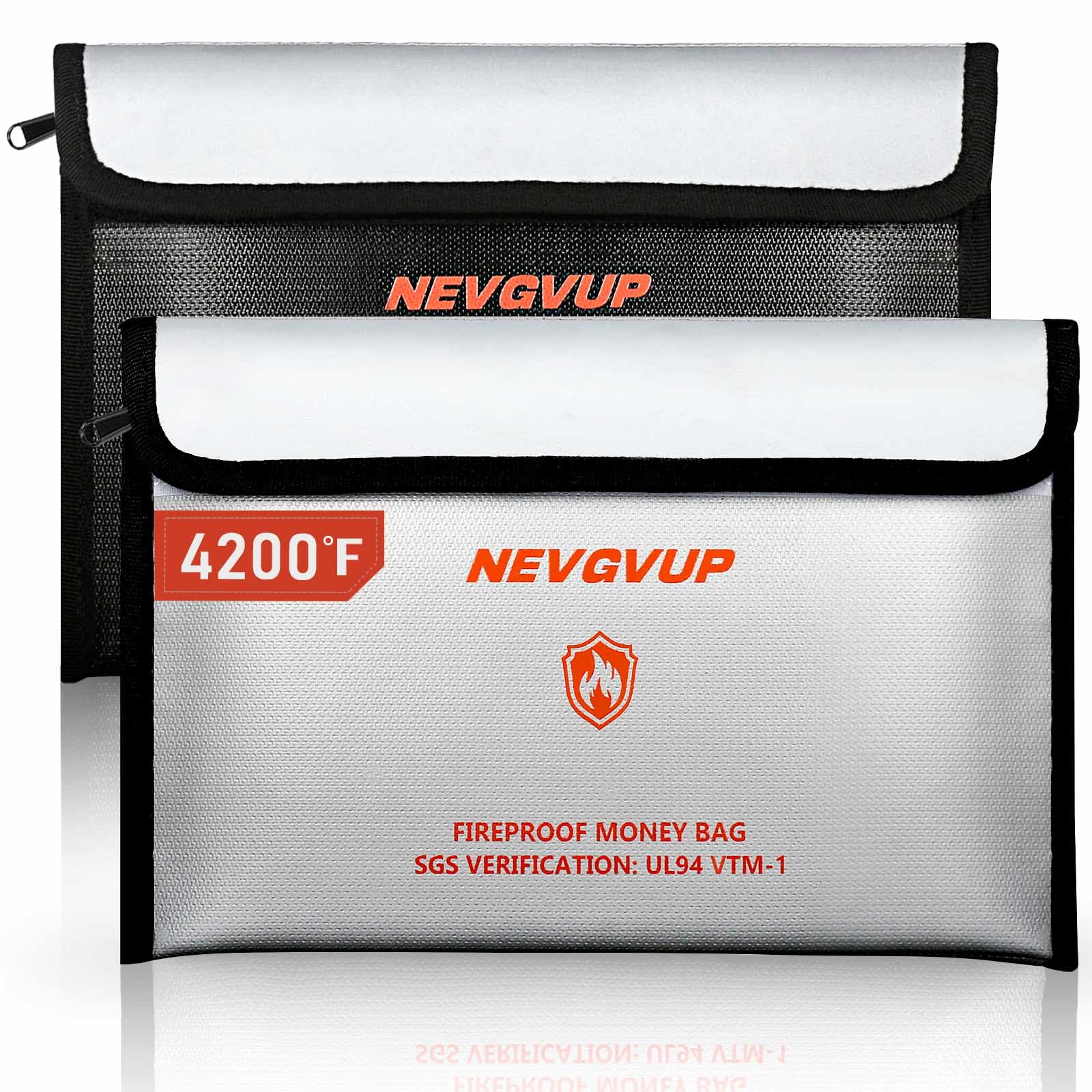 4200°F Fireproof Money Bag for Cash -Heat Insulated, 9.8 x 6.5" Fireproof Document Bag with Waterproof Zipper, Small Fire proof Bags Set with Reflective Strip and Fire proof Edging for Valuables