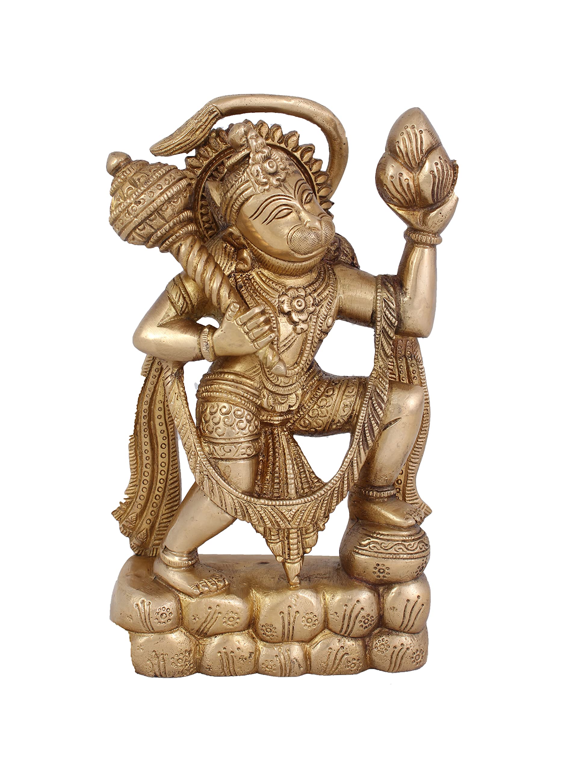 Arihant Craft® Hindu God Hanuman Idol Mahavir statue Bajrangbali Sculpture Hand Work Showpiece – 21.5 cm (Brass, Gold)