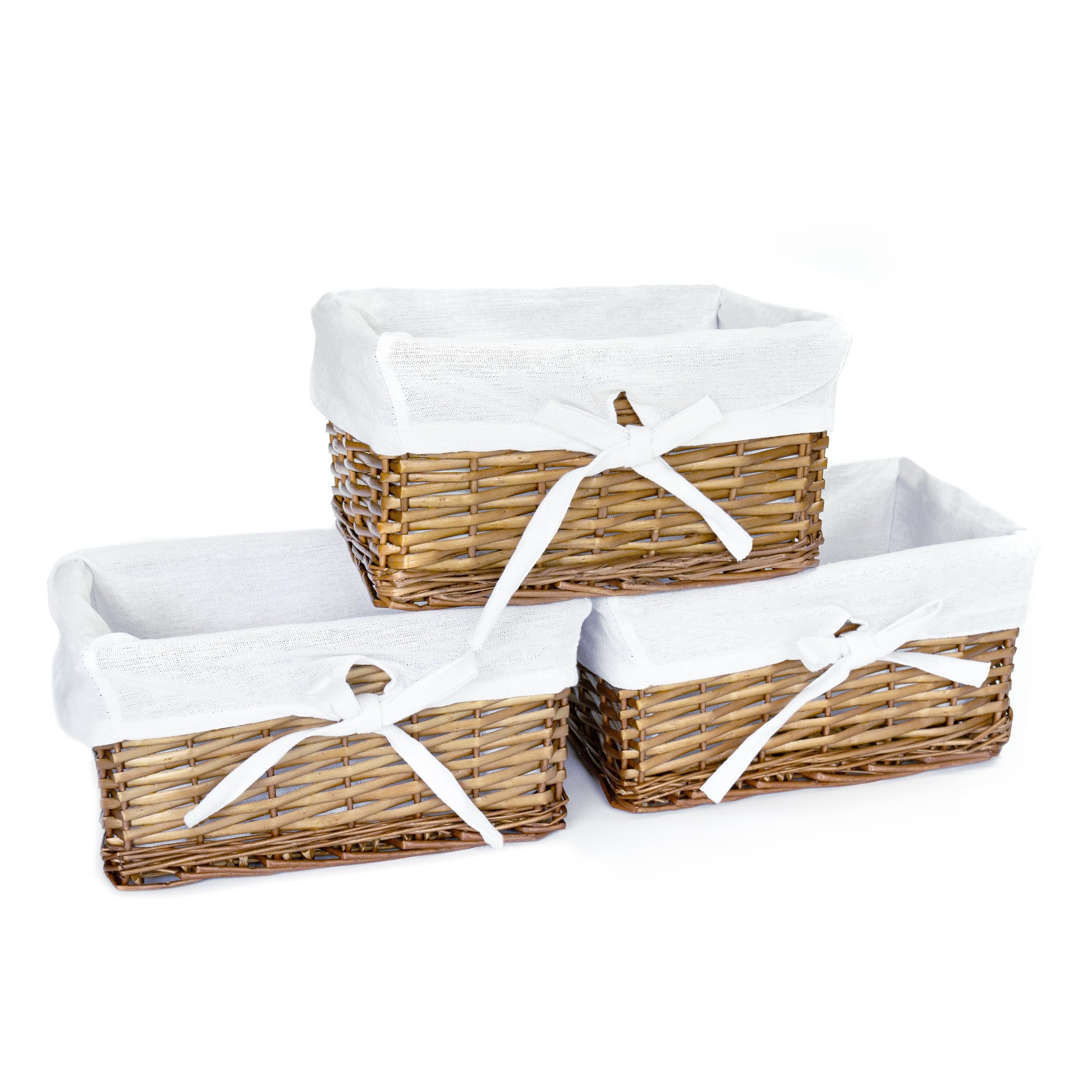 Arthur Cameron Natural Small Wicker Shelf Basket Trays - Set Of 3 (Natural)