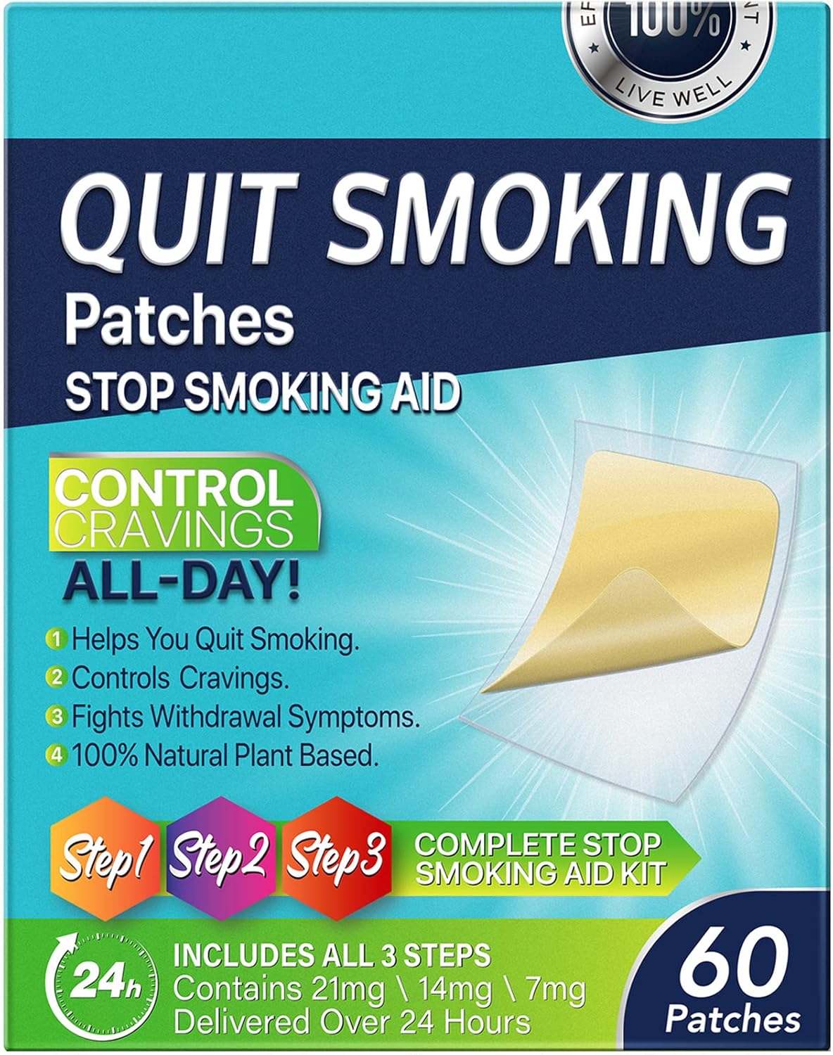 Quit Smoking Patches 3 in 1(Step1Step2Step3), Contains 21mg, 14mg, 7mg Delivered