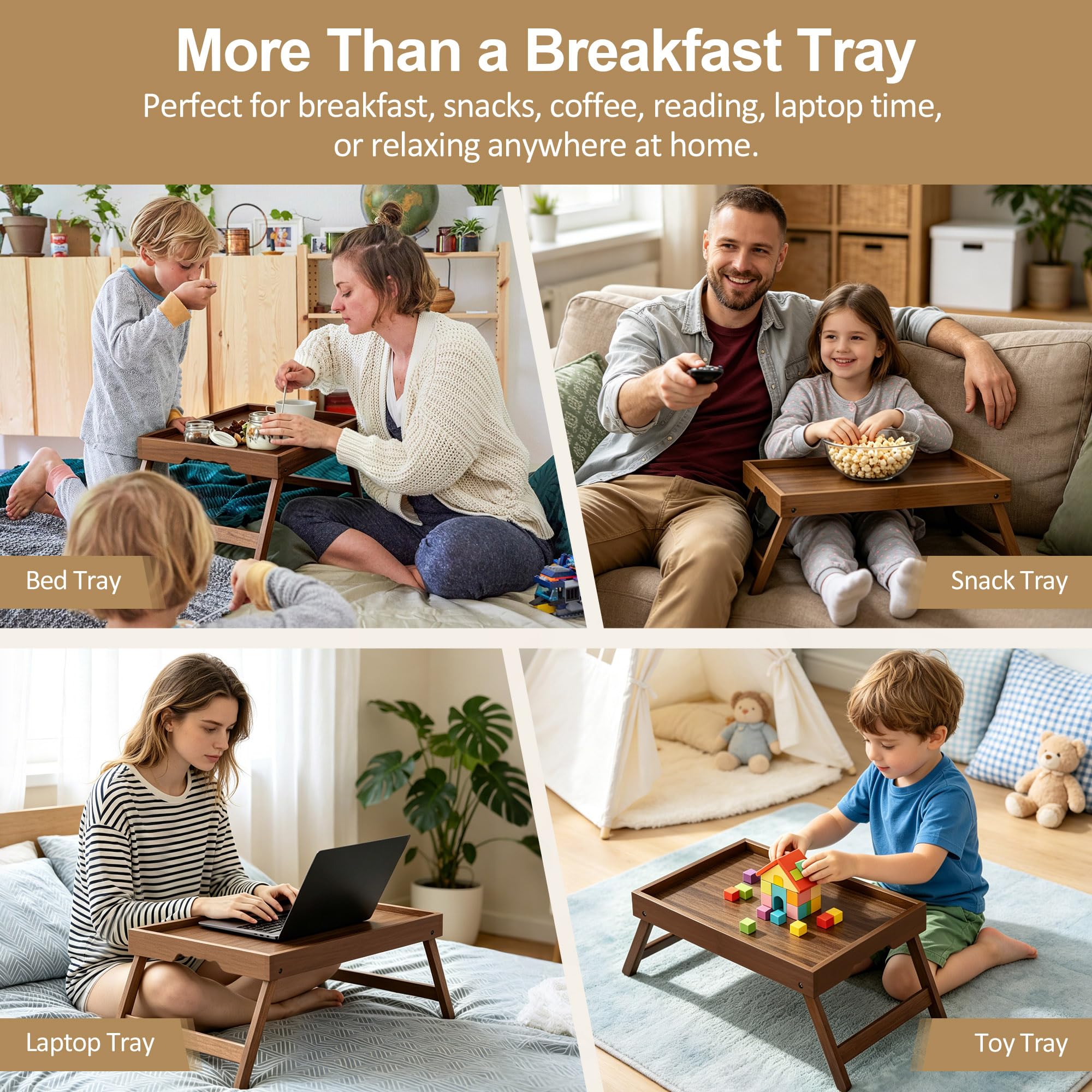 Lot de 2 plateaux à petit déjeuner avec pieds pliables Noyer