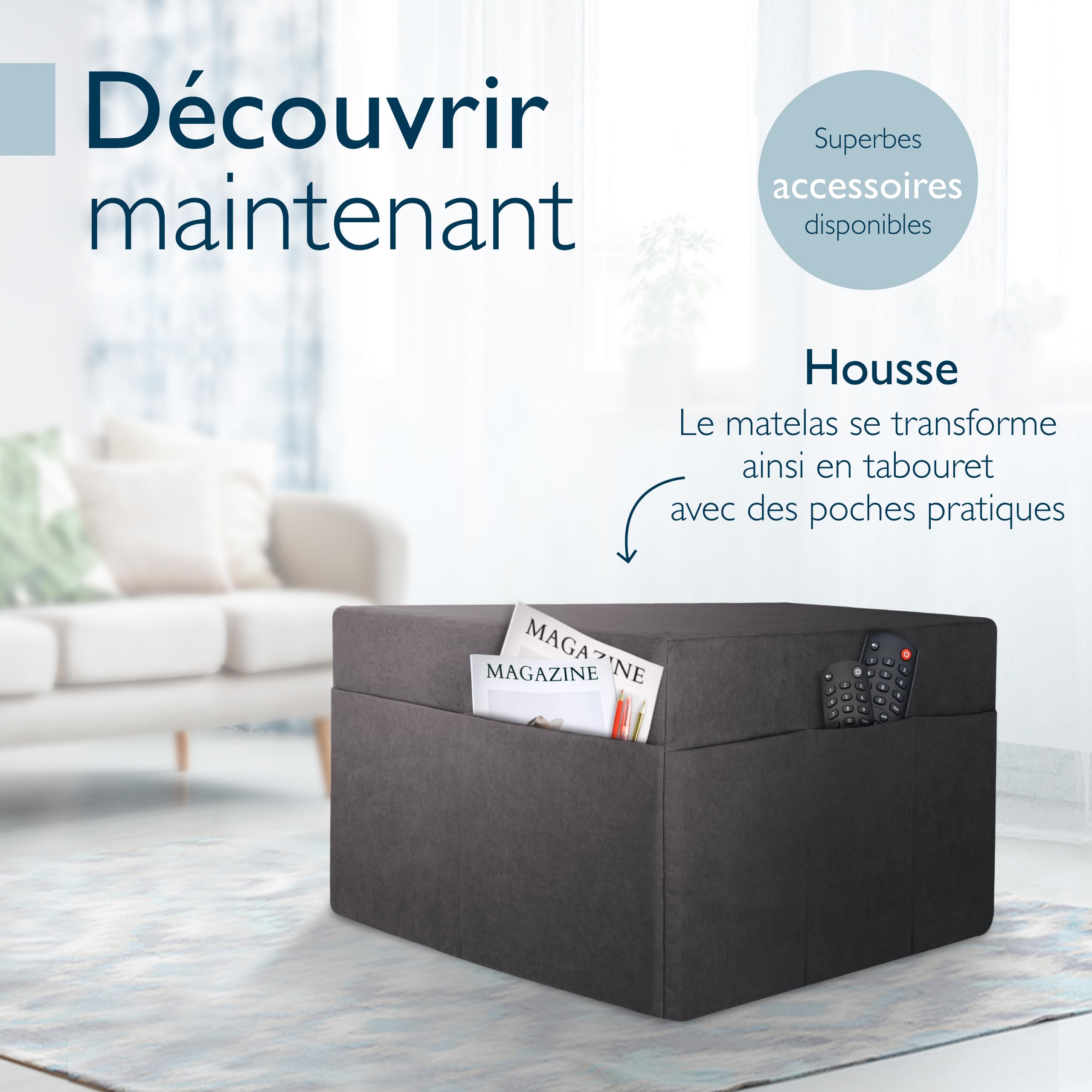 Beautissu Matelas Pliable avec Poche Housse Lavable lit d'appoint Mousse