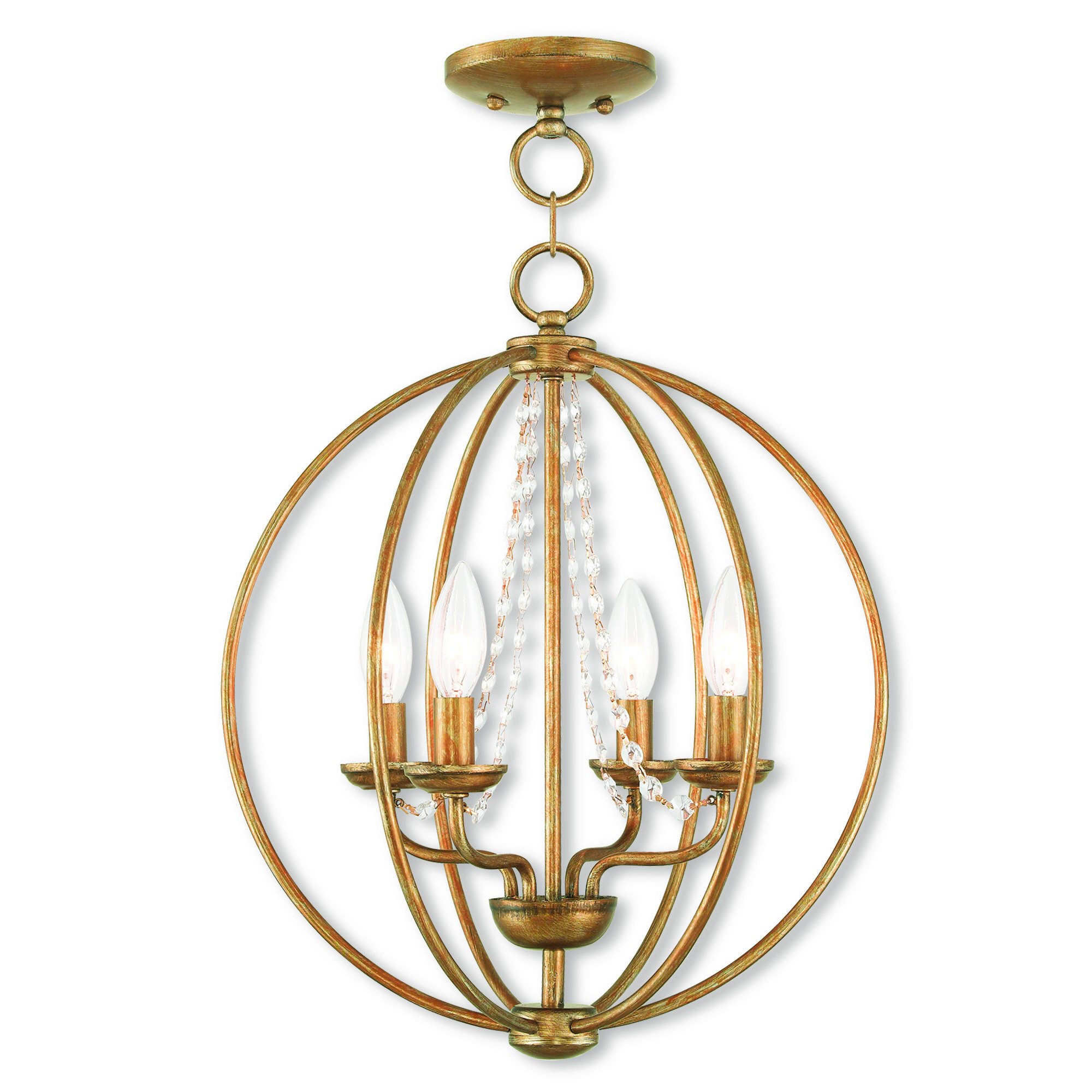 Livex Lighting 40914-48 Arabella 4 Light Agl Mini Chandelier/Flush Mount, 15" x 15" x 18.5", Antique Gold Leaf