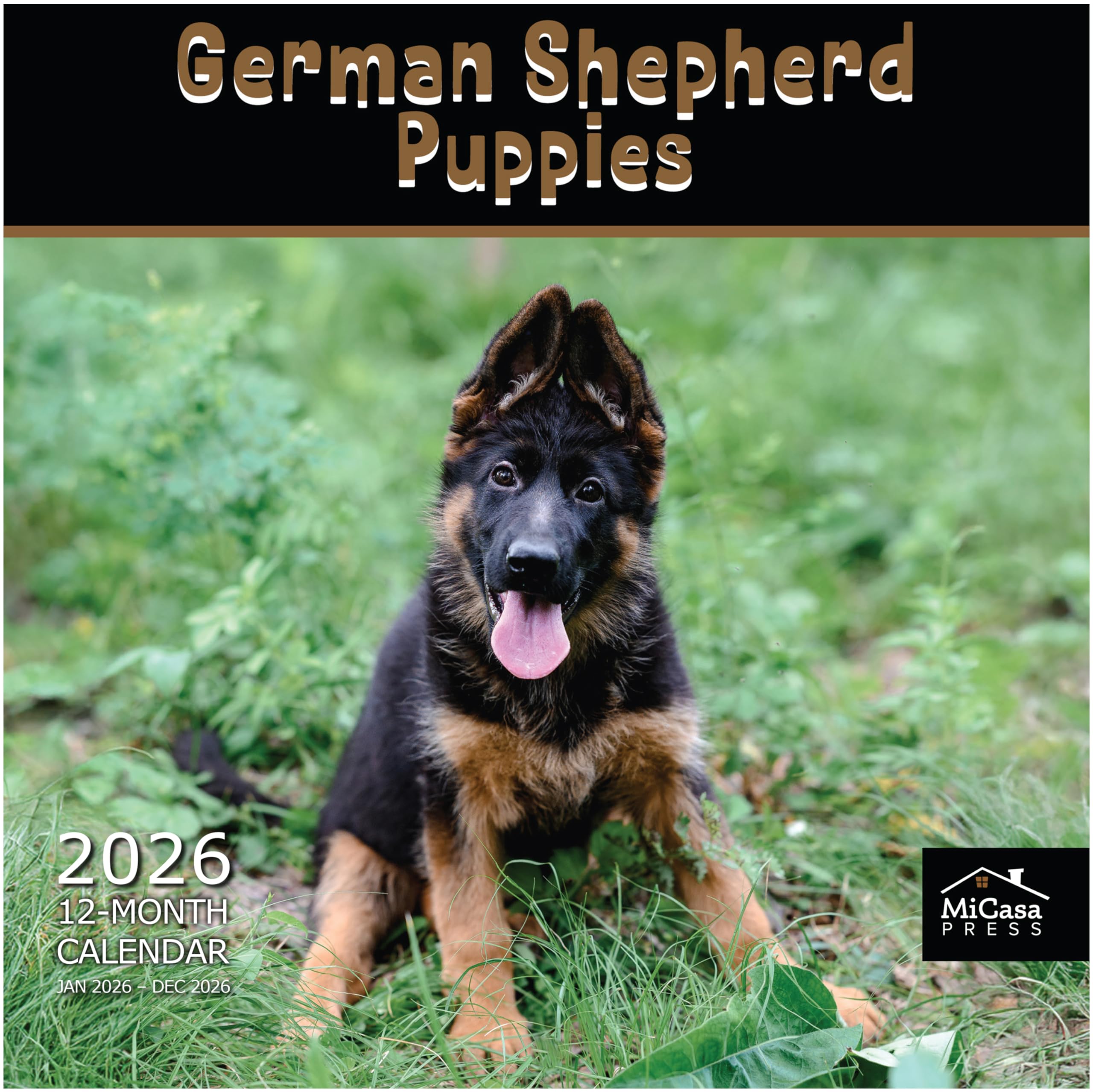 MICASA PRESS German Shepherd Puppies 2026 Wall Calendar 12 Month | 12" x 24" Open | Thick &amp; Sturdy Paper | Giftable | Cute Puppy Dog Calendar 2026