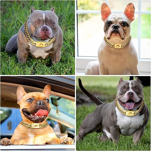 Miniatura 4 de Collar de perro de cadena de oro, 0.630 in, oro de 18 quilates, resistente, collar de eslabones cubanos con hebilla a presión segura, cadena dorada