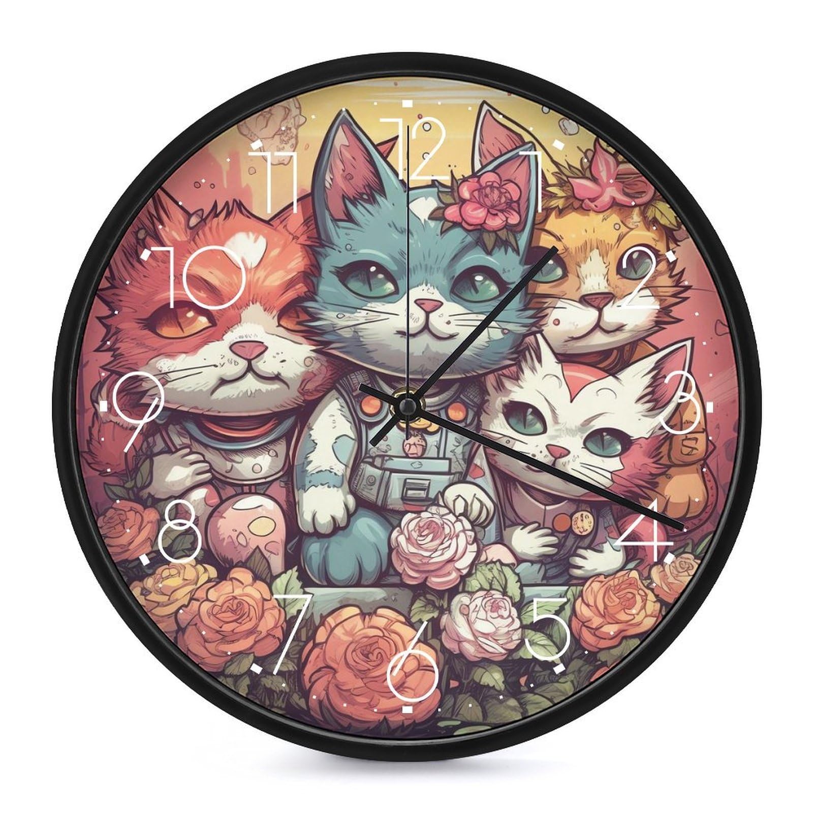 Horloge murale silencieuse pour un sommeil sans tic-tac blanc punk floral